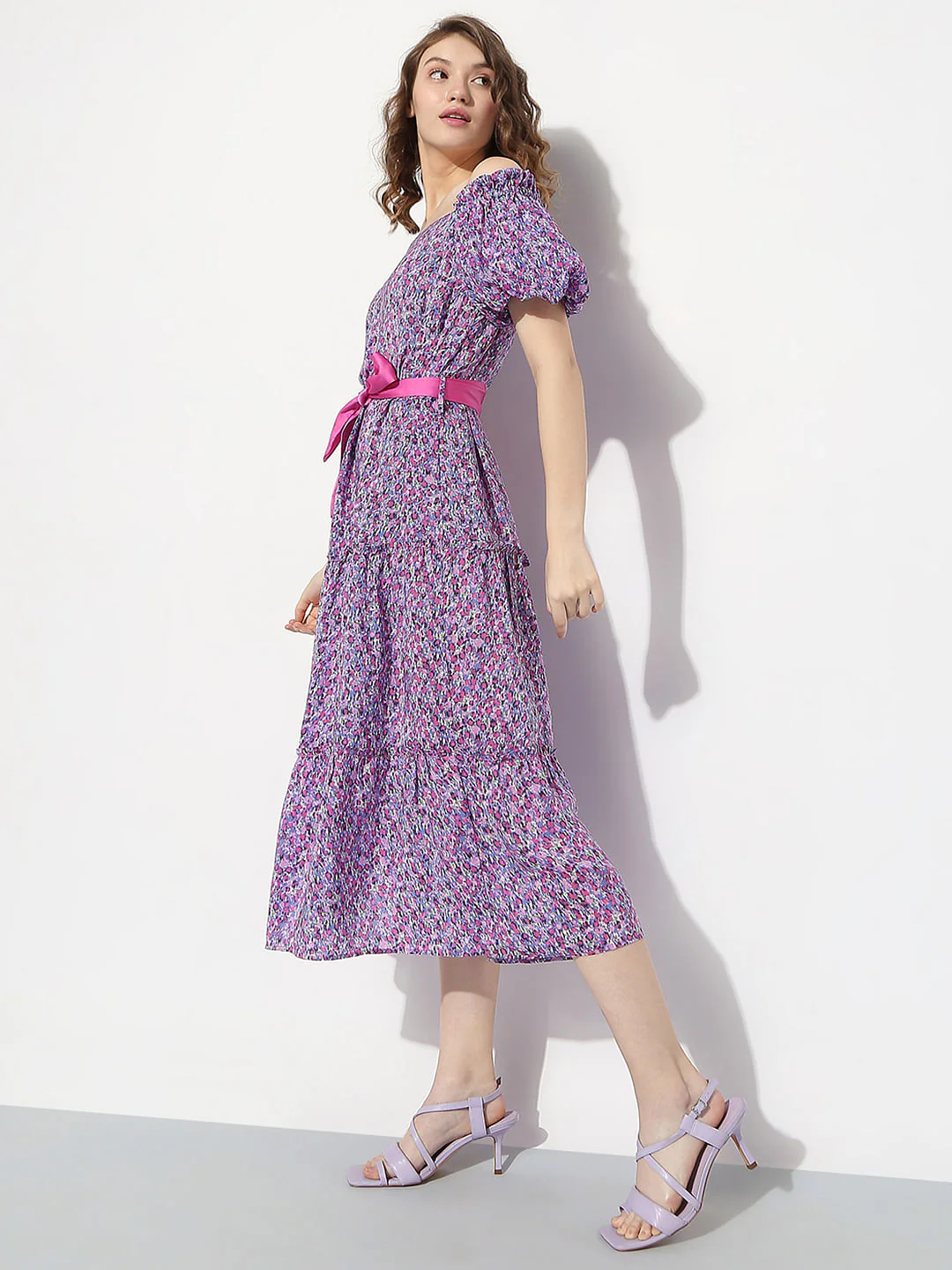 Purple Floral Off-Shoulder Dress - Image 3