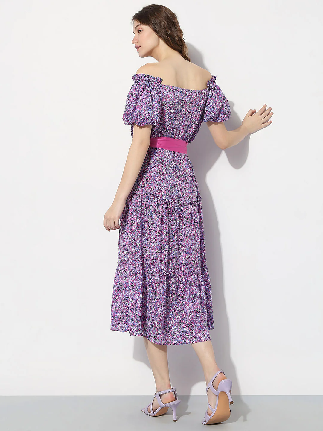 Purple Floral Off-Shoulder Dress - Image 4