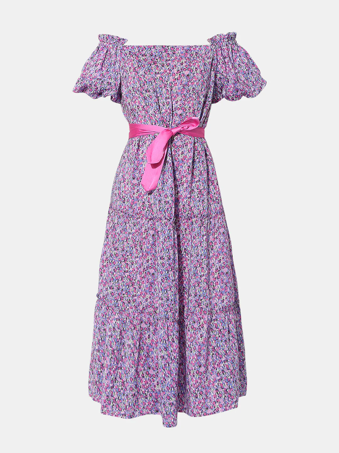 Purple Floral Off-Shoulder Dress - Image 6