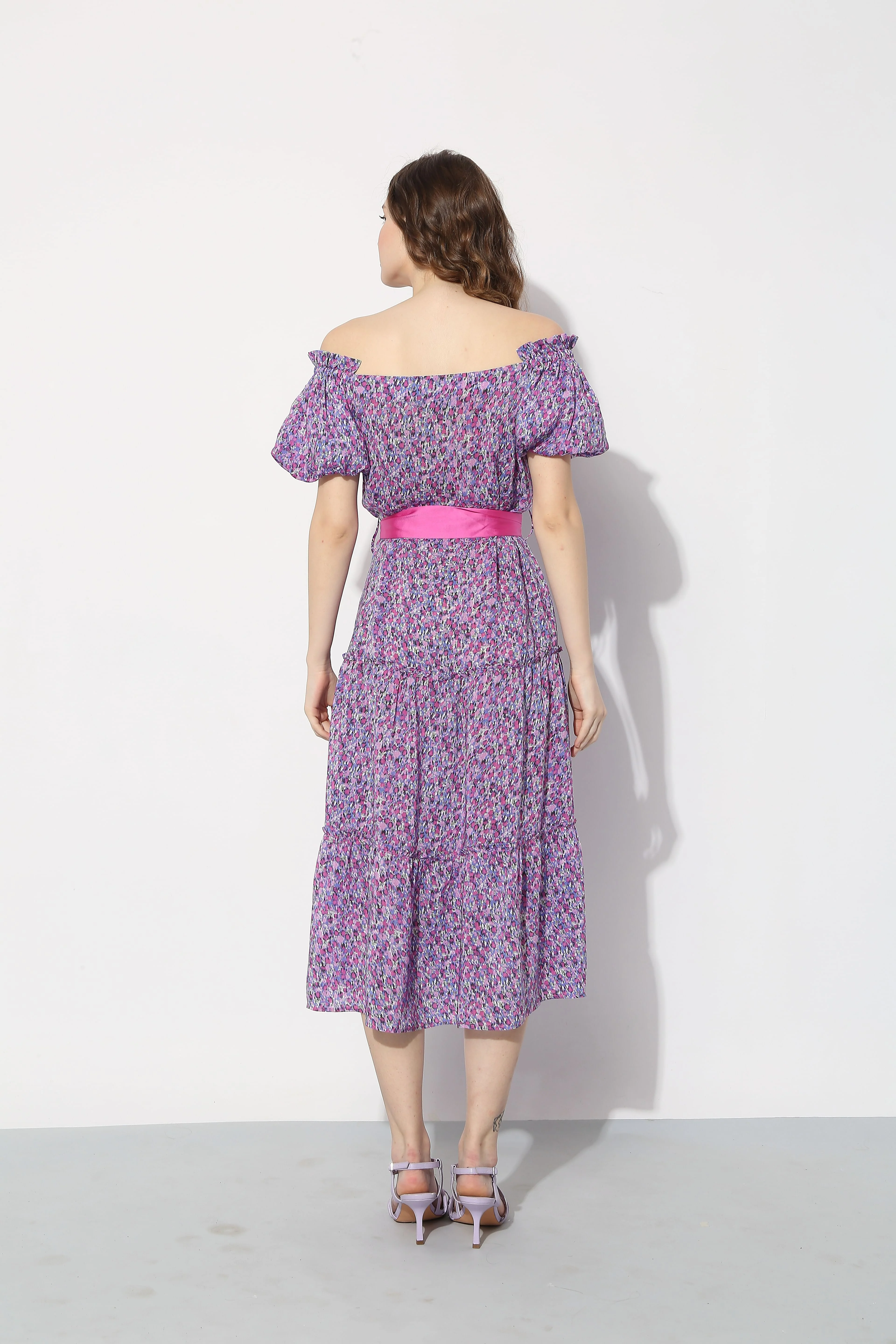 Purple Floral Off-Shoulder Dress - Image 8