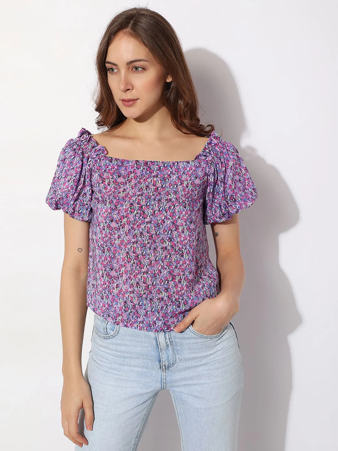 Purple Floral Print Top - Image 2