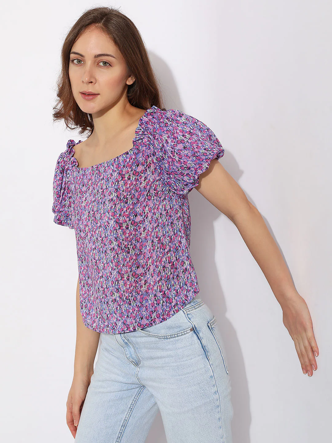 Purple Floral Print Top - Image 3