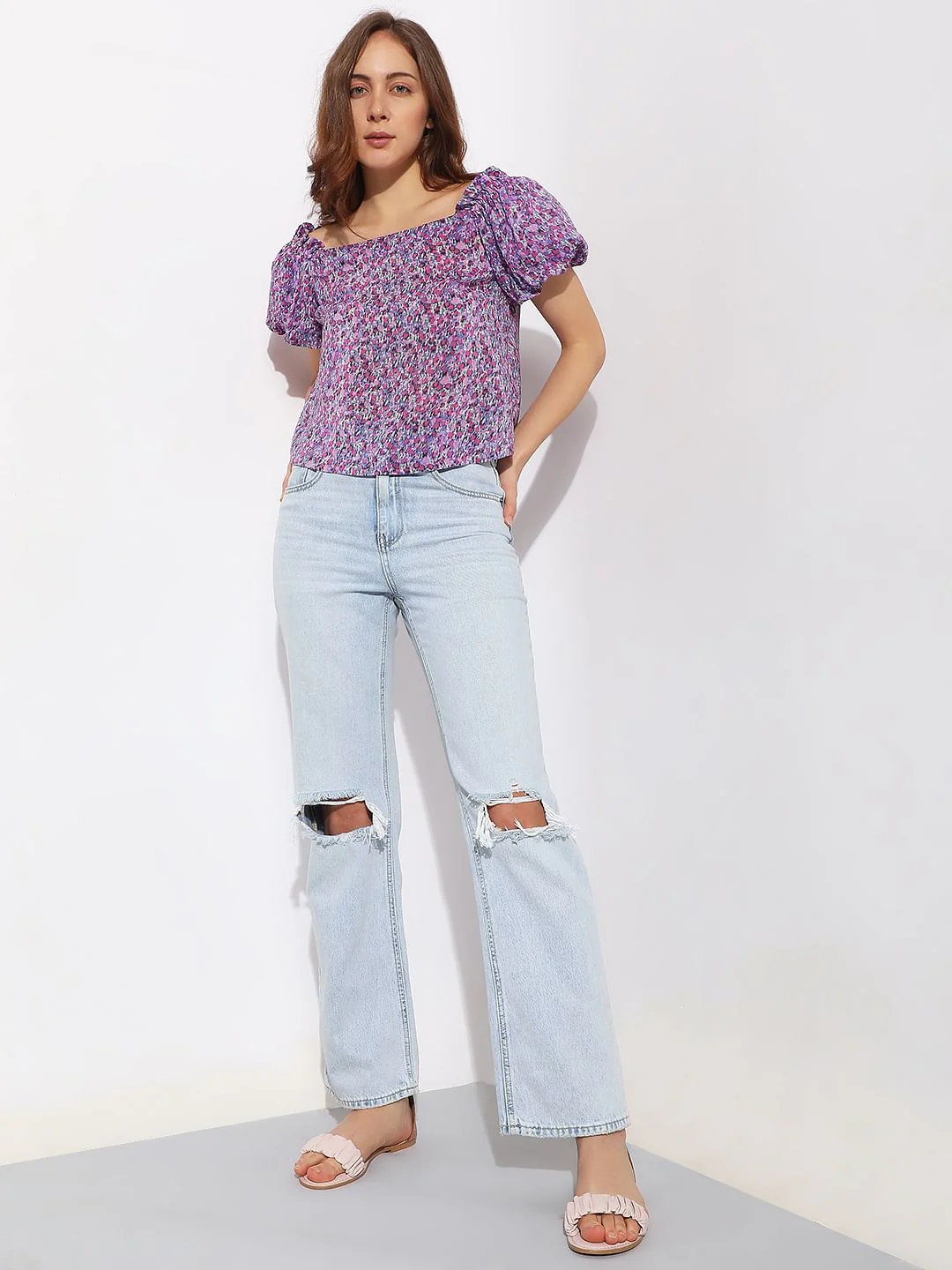 Purple Floral Print Top - Image 5