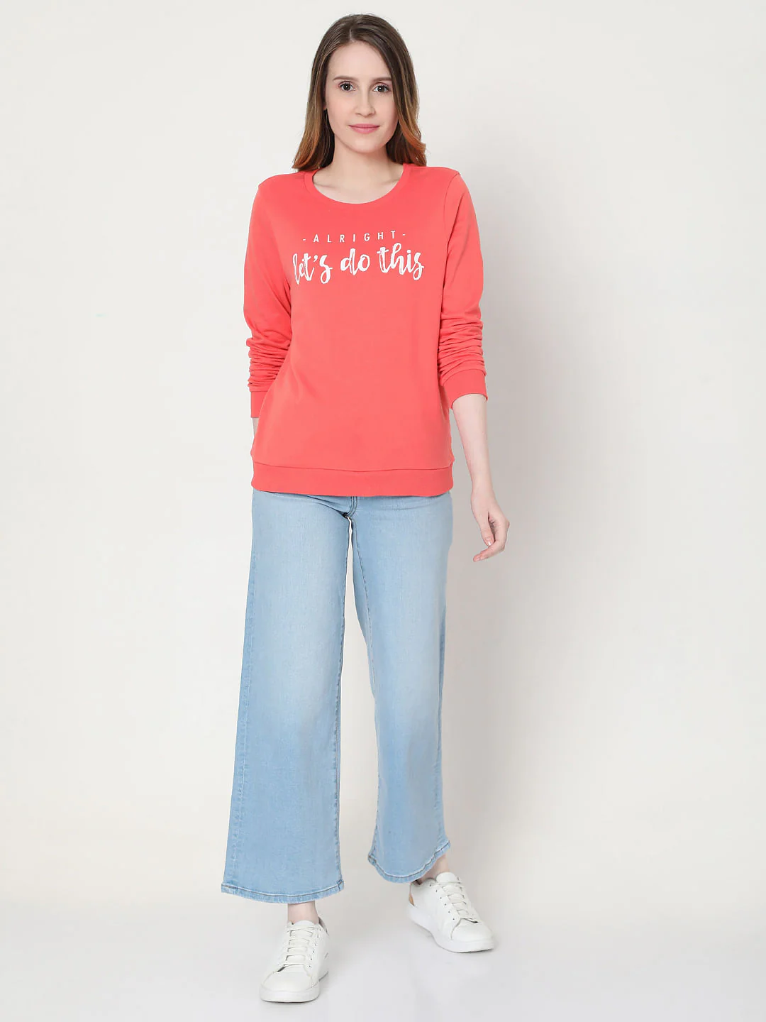 Coral Slogan Print Sweatshirt - Image 4