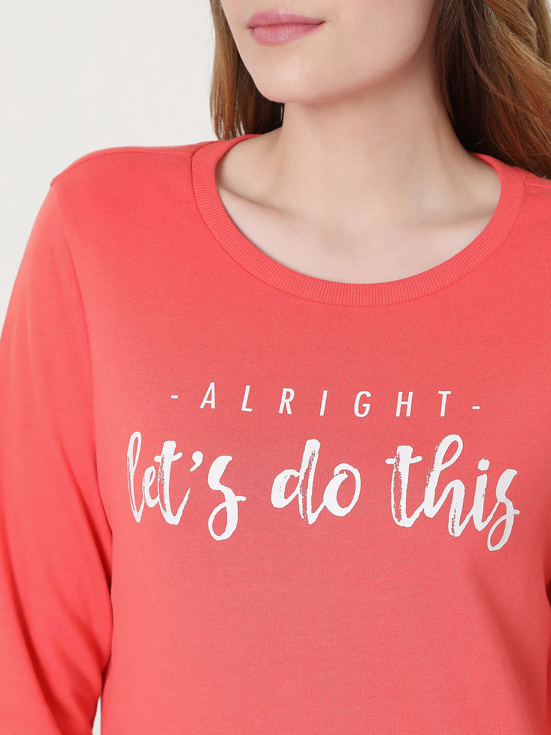 Coral Slogan Print Sweatshirt - Image 5