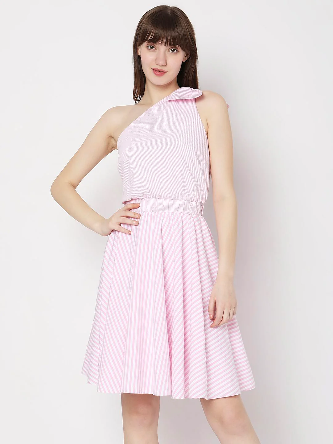 Pink Striped One-Shoulder Dress - Image 2