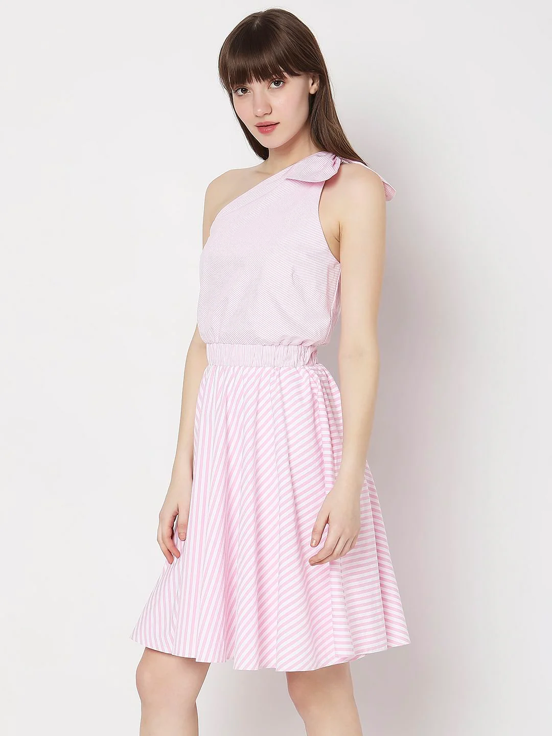 Pink Striped One-Shoulder Dress - Image 3