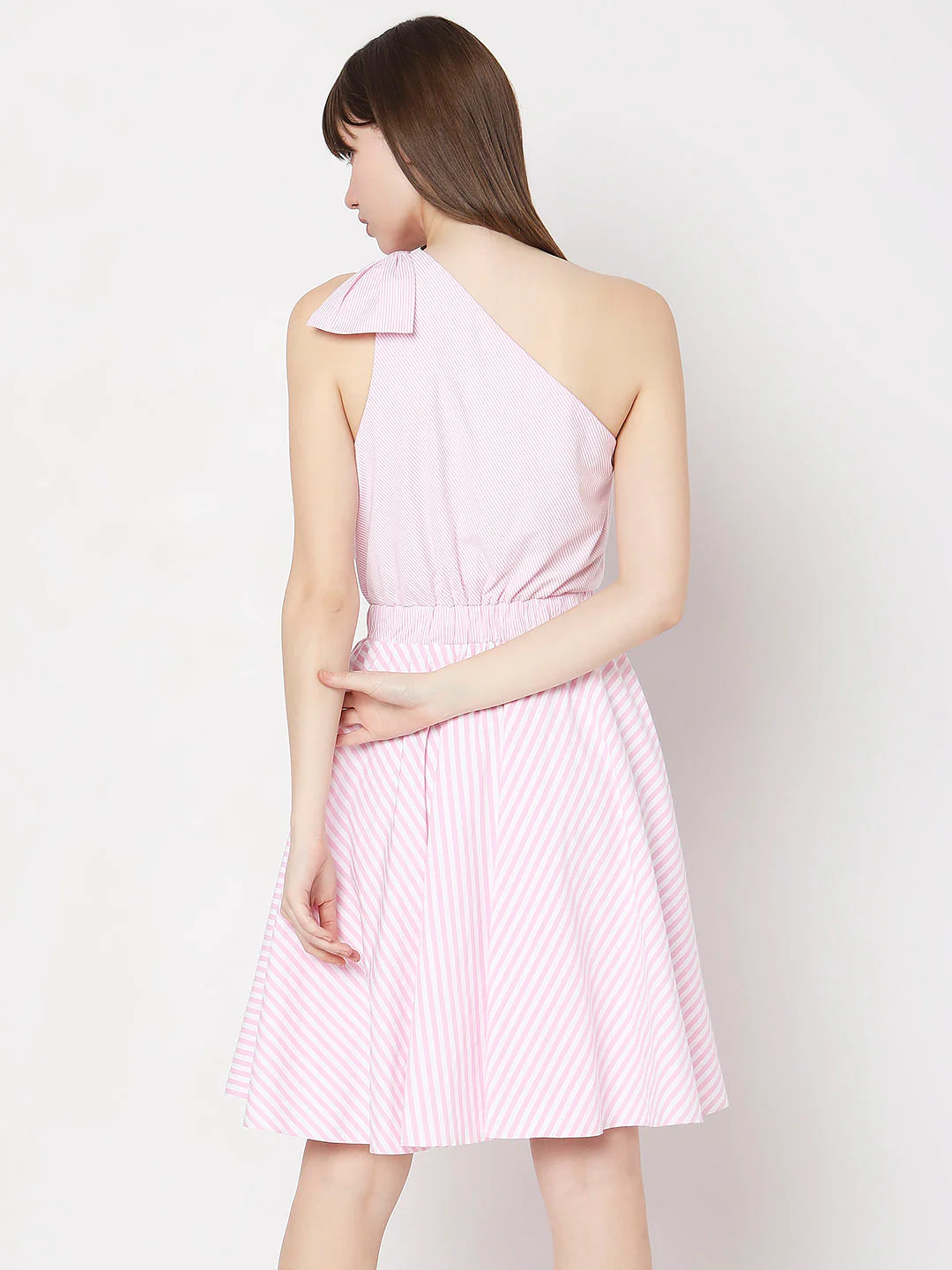 Pink Striped One-Shoulder Dress - Image 4