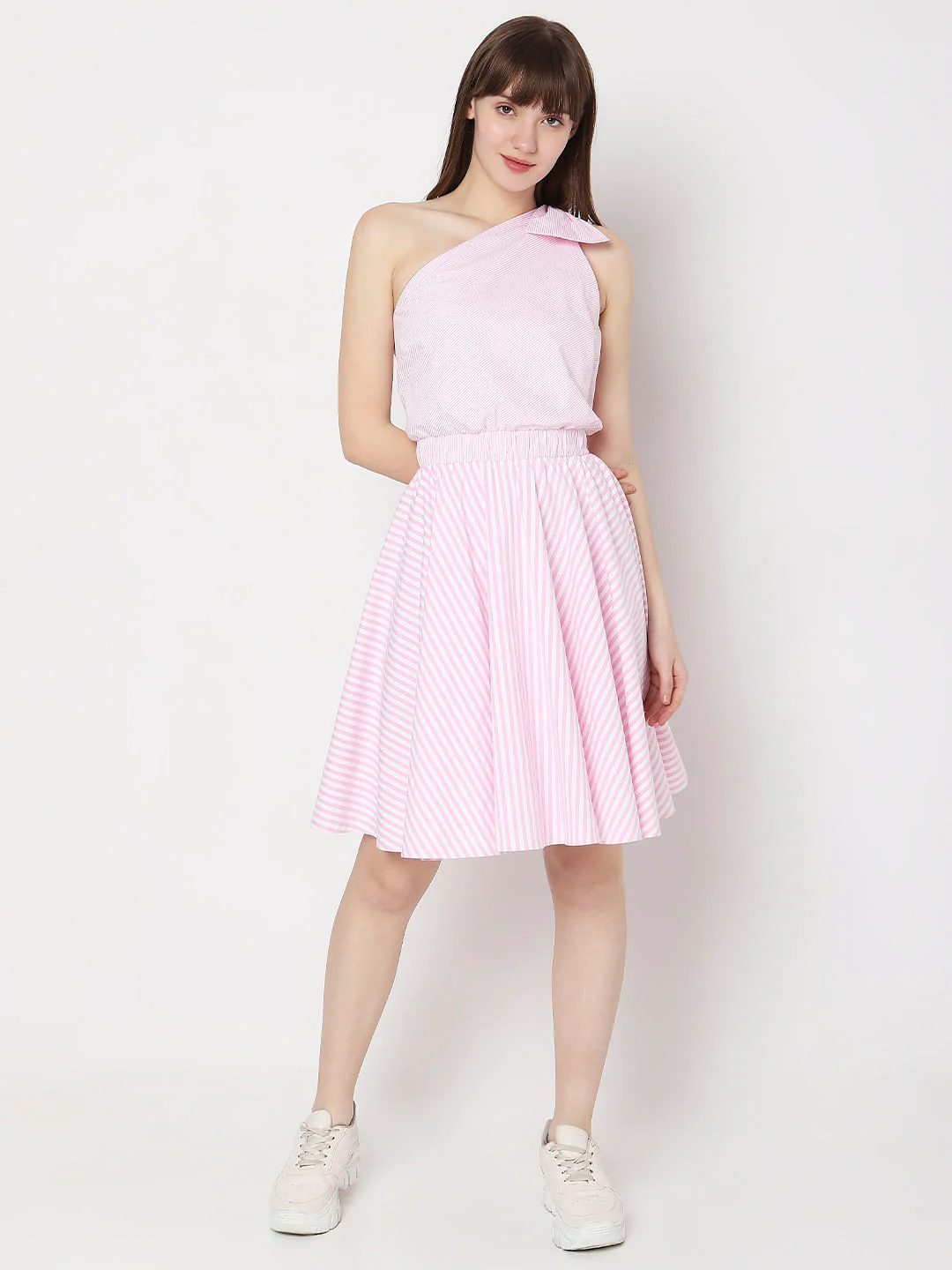 Pink Striped One-Shoulder Dress - Image 5
