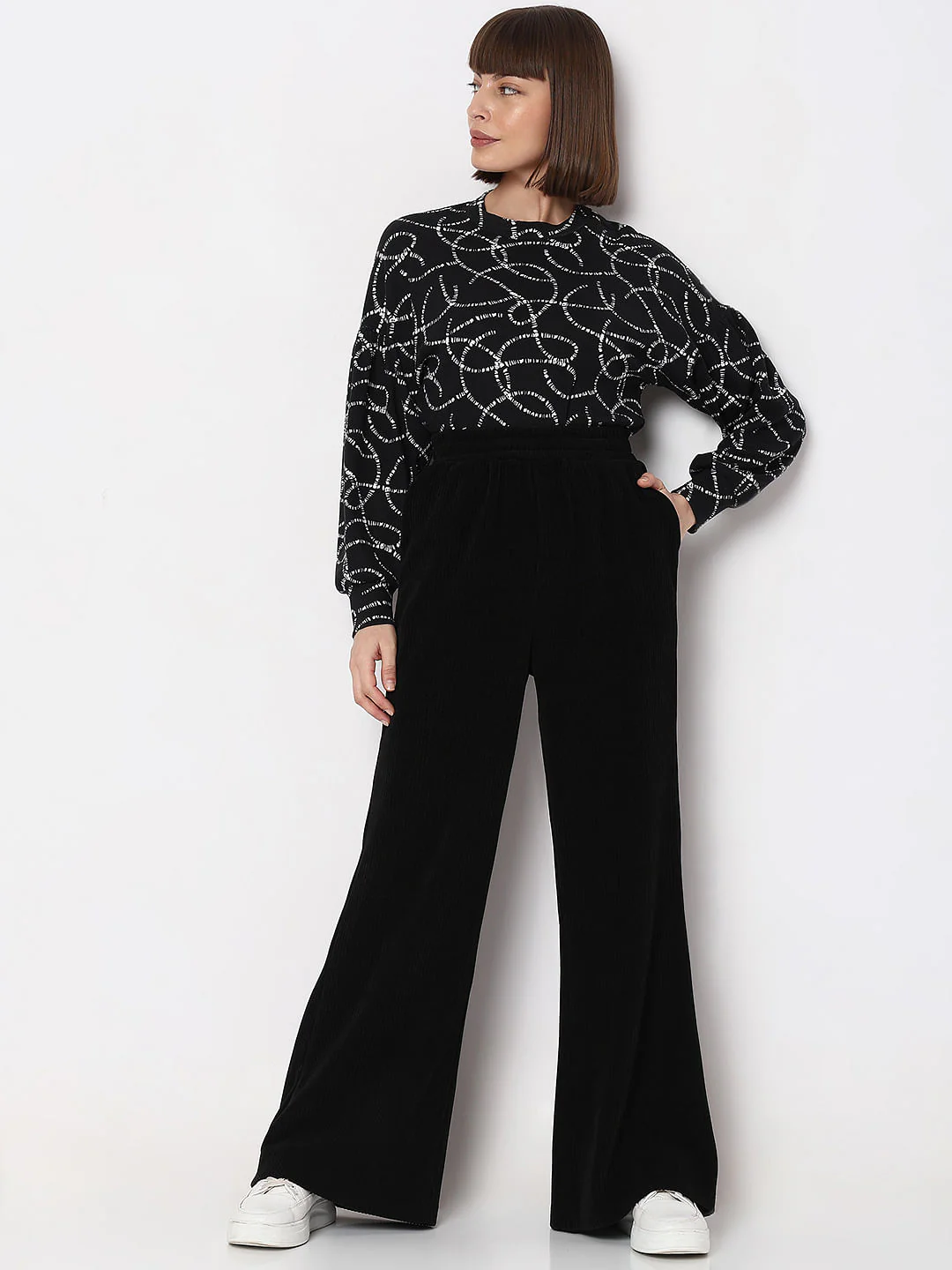 Black Corduroy Flared Co-Ord Set Pants - Image 5