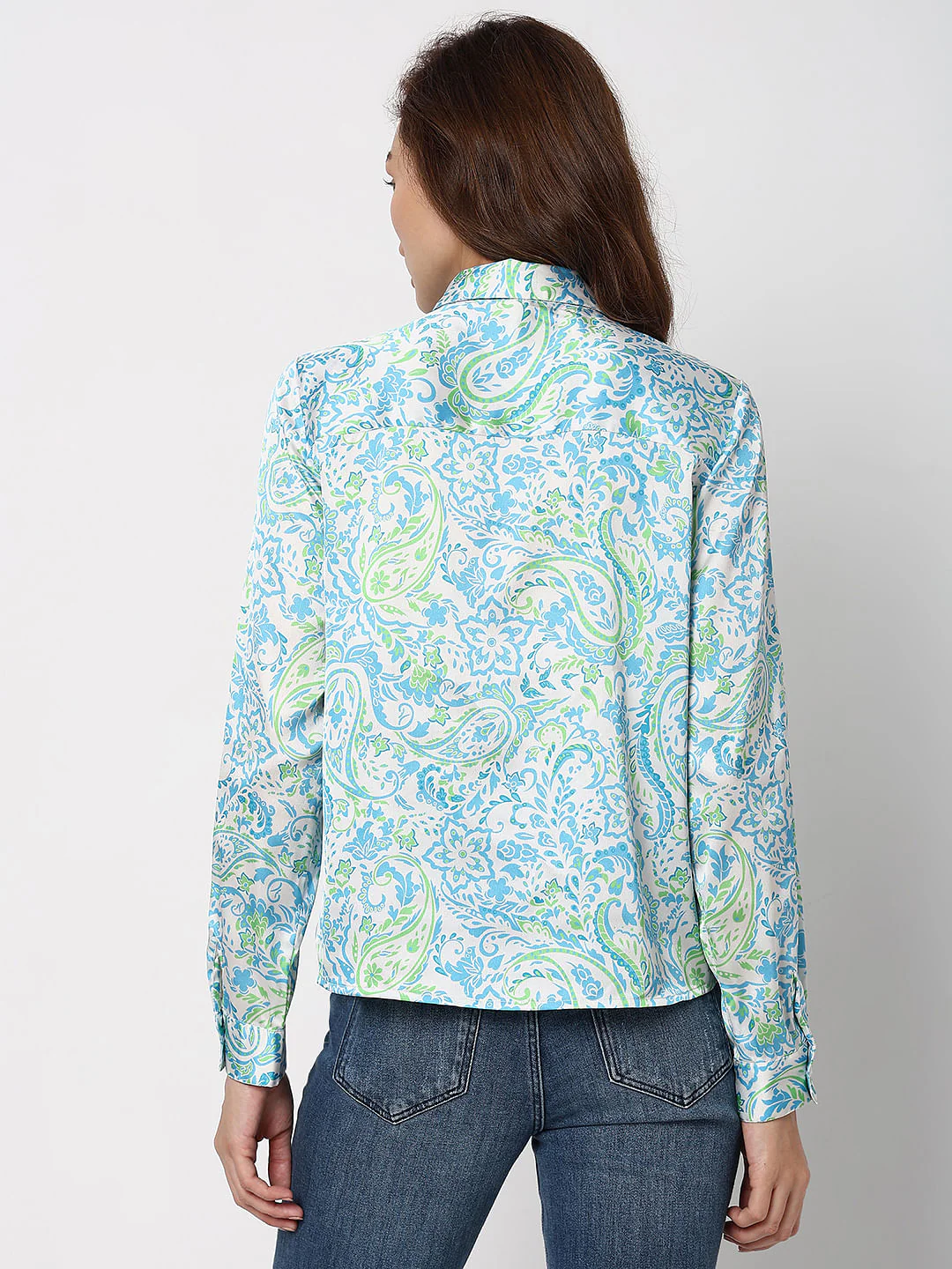 Light Blue Printed Satin Shirt - Image 4
