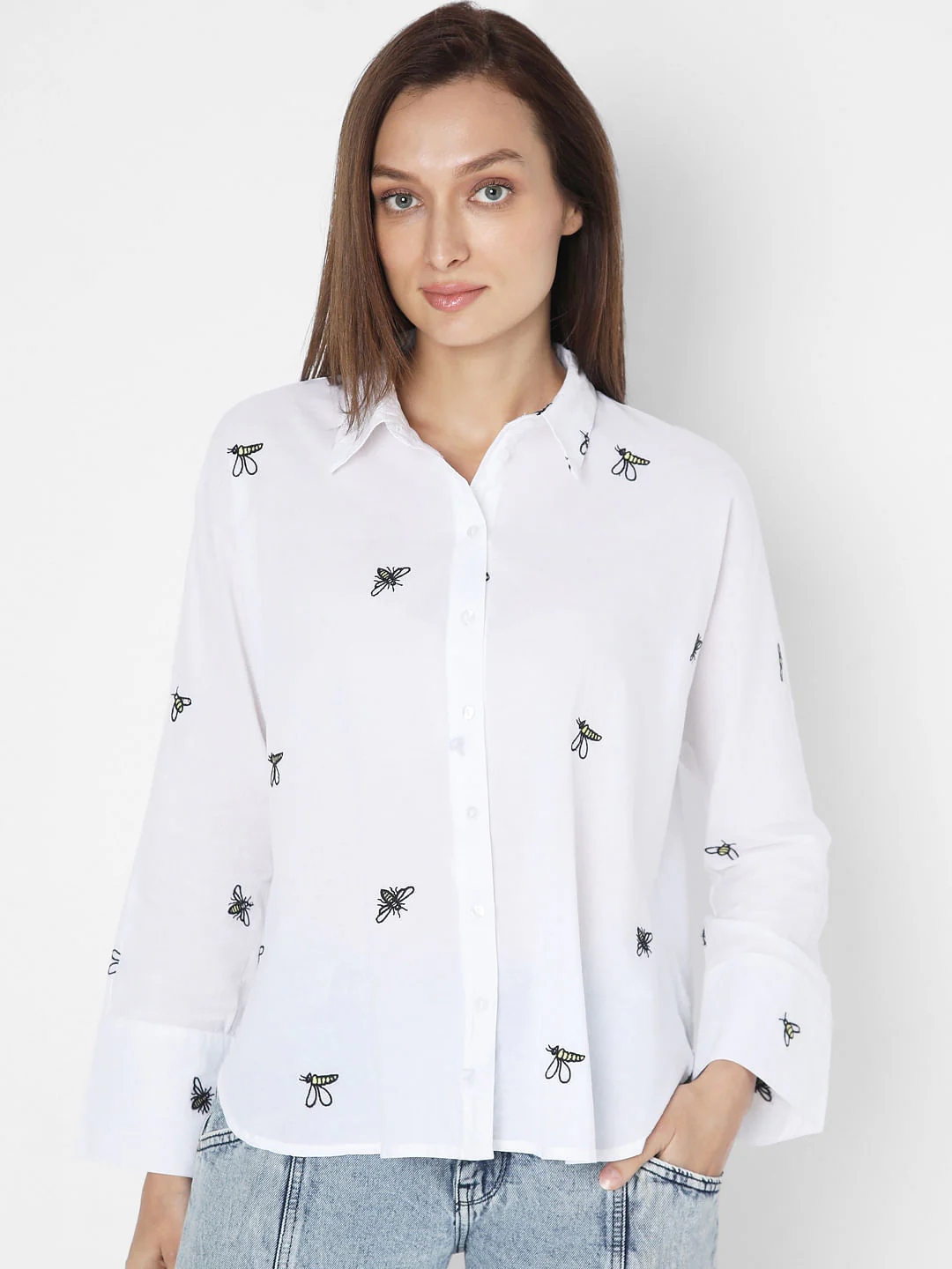 White Bee Embroidered Shirt - Image 2