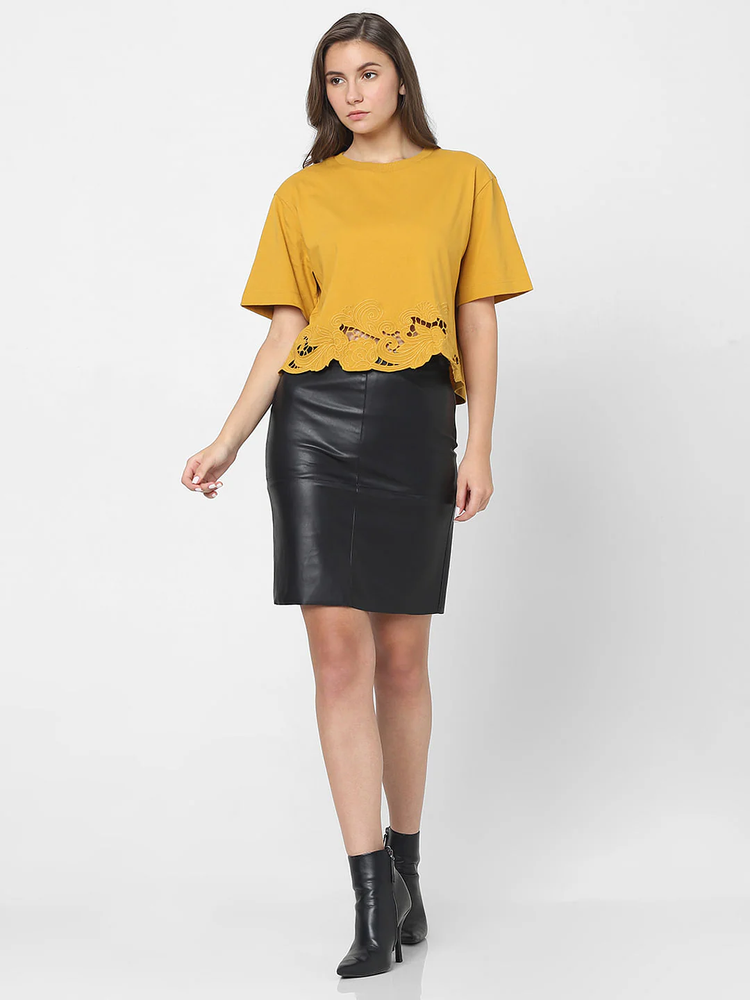 Mustard Lace Detail T-Shirt - Image 5
