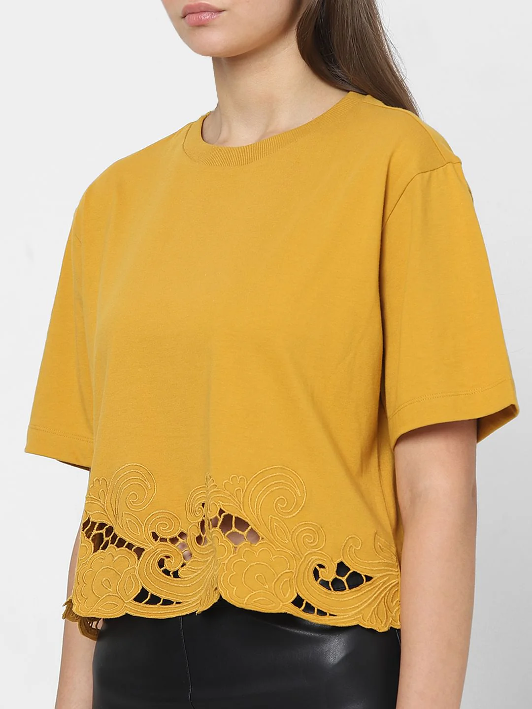 Mustard Lace Detail T-Shirt - Image 6