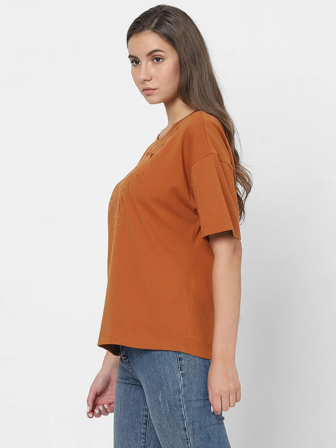 Brown Lace Detail T-Shirt - Image 3