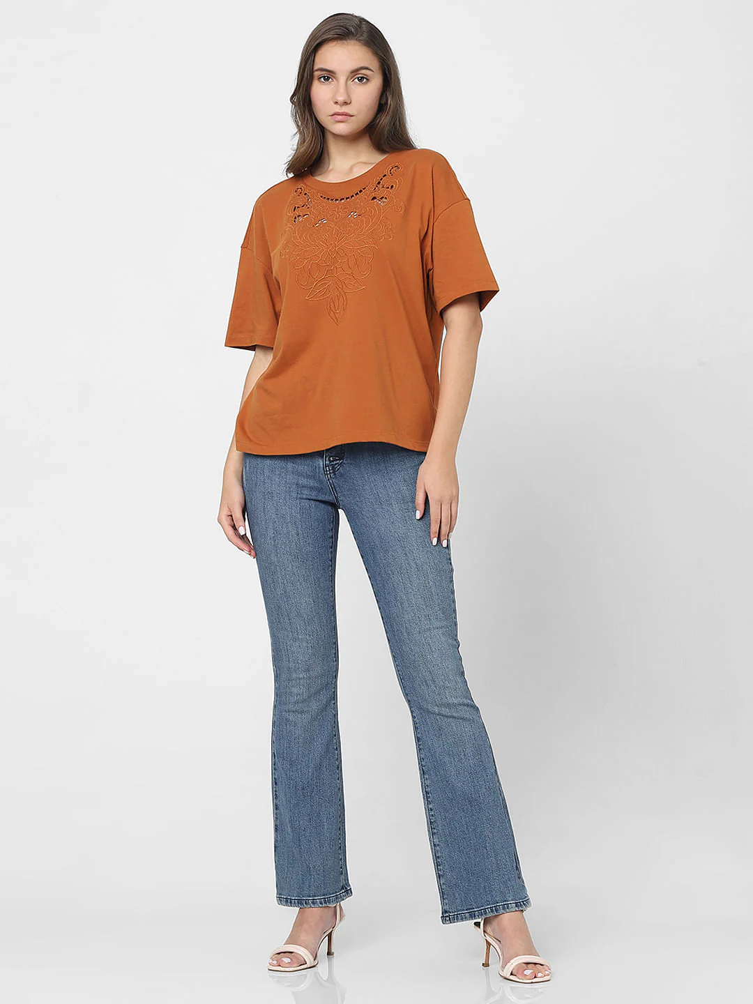 Brown Lace Detail T-Shirt - Image 5