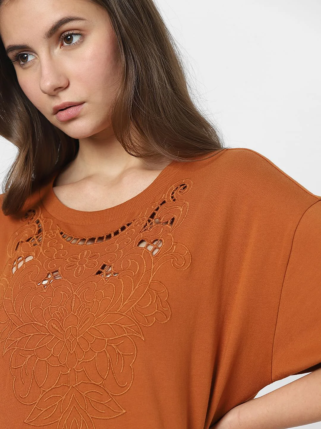Brown Lace Detail T-Shirt - Image 8