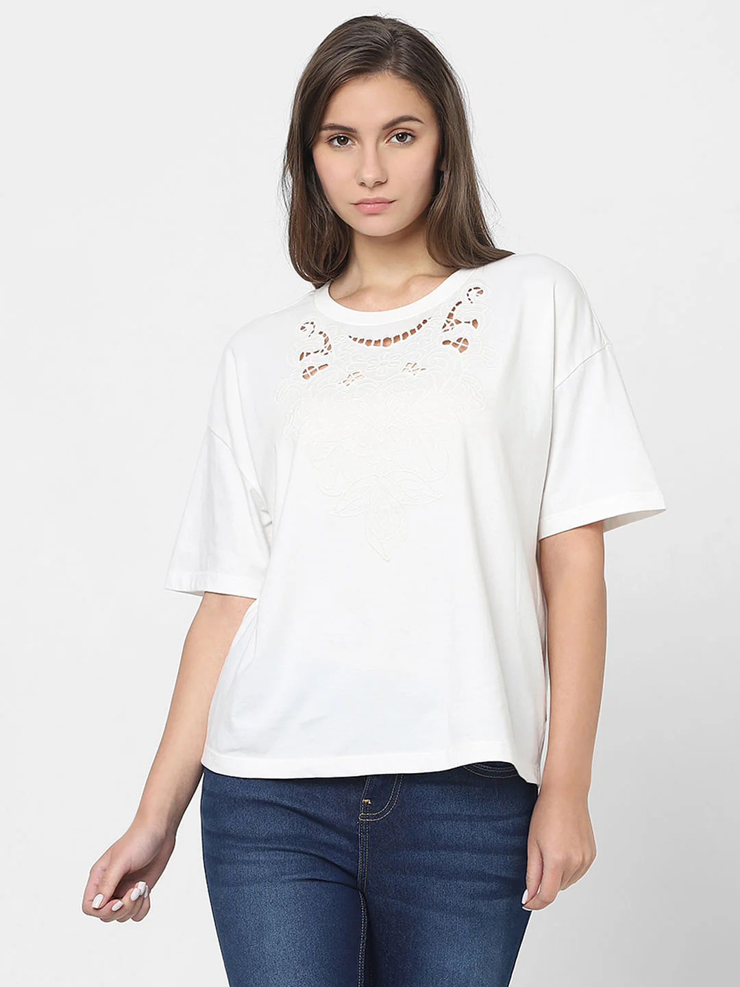 White Lace Detail T-Shirt - Image 2