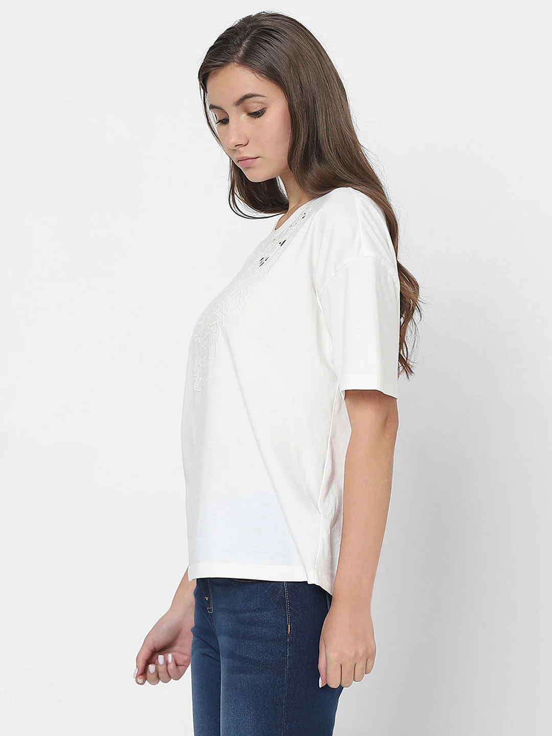 White Lace Detail T-Shirt - Image 3