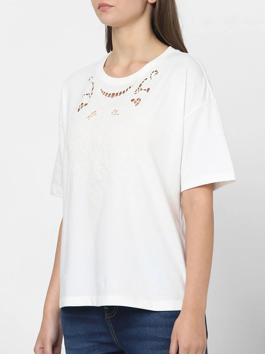 White Lace Detail T-Shirt - Image 6