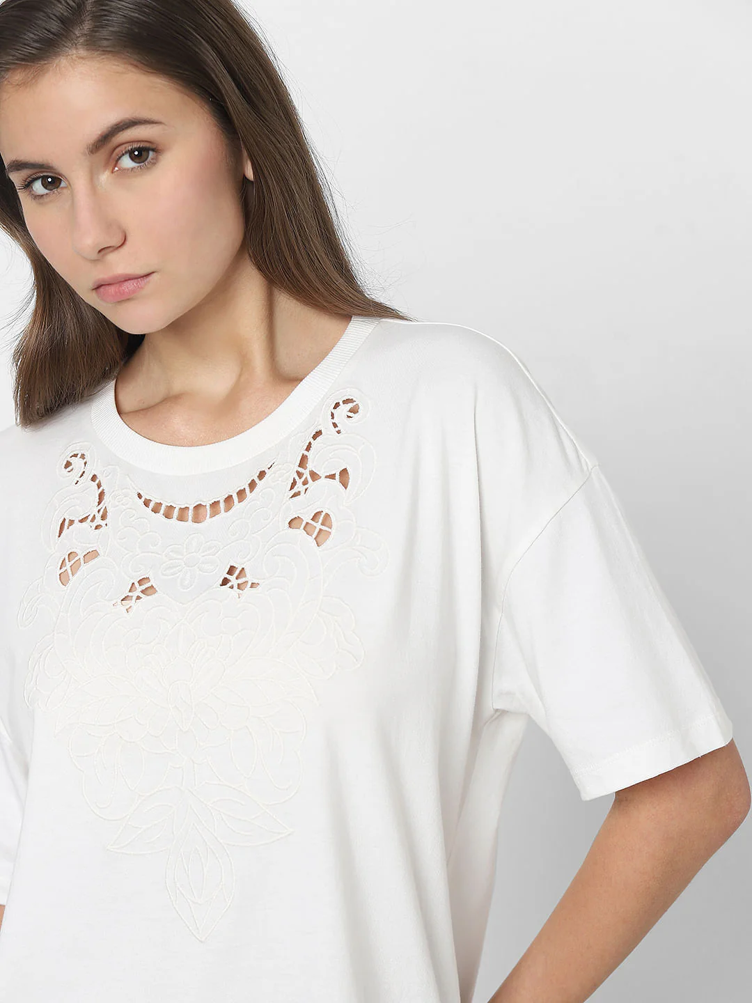 White Lace Detail T-Shirt - Image 8
