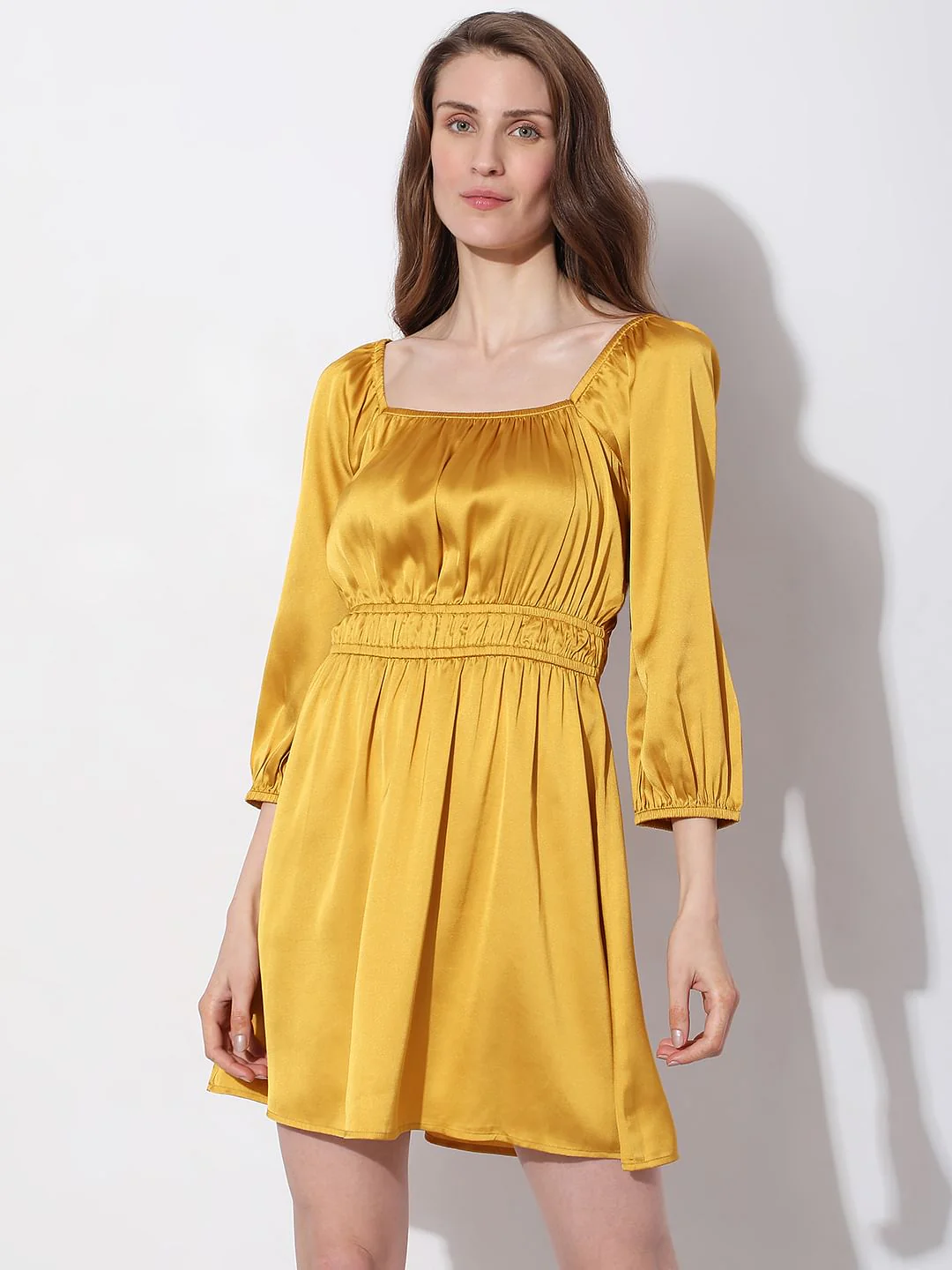 Golden Satin Fit & Flare Dress - Image 2