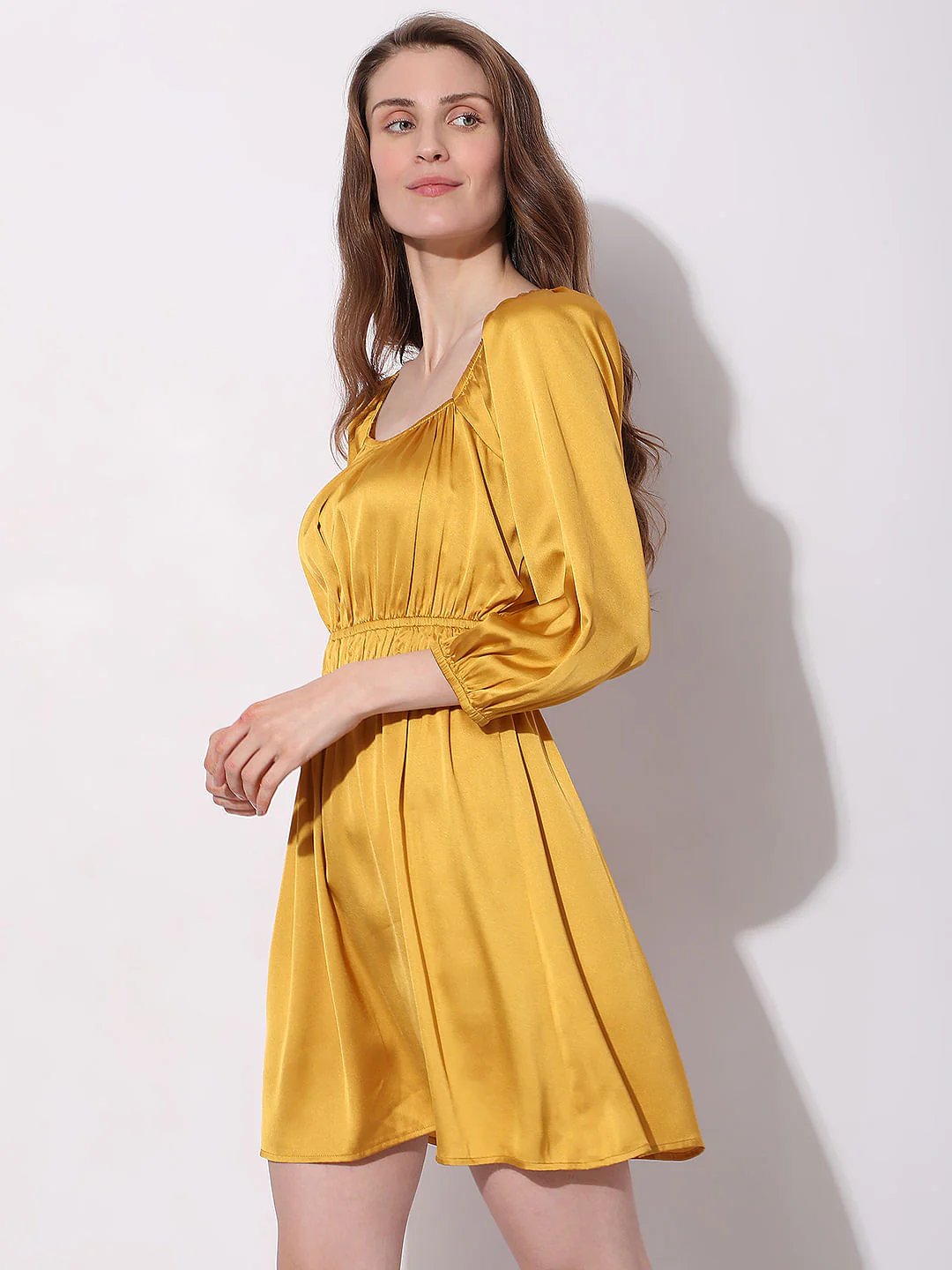 Golden Satin Fit & Flare Dress - Image 3