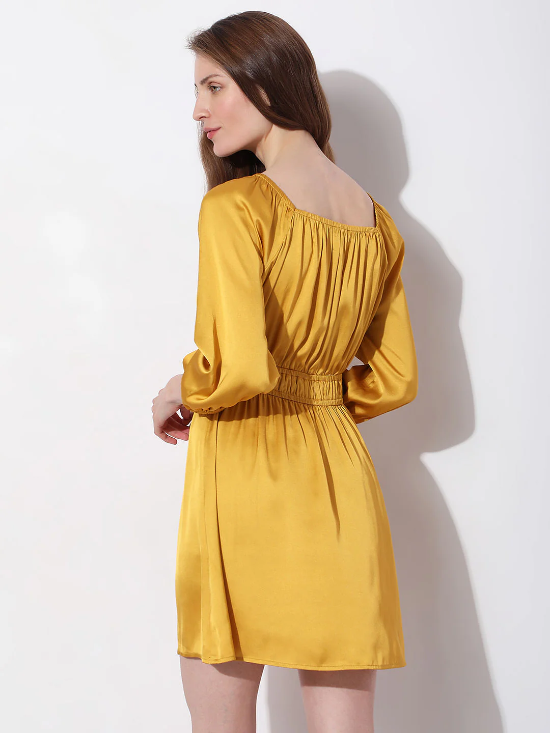 Golden Satin Fit & Flare Dress - Image 4