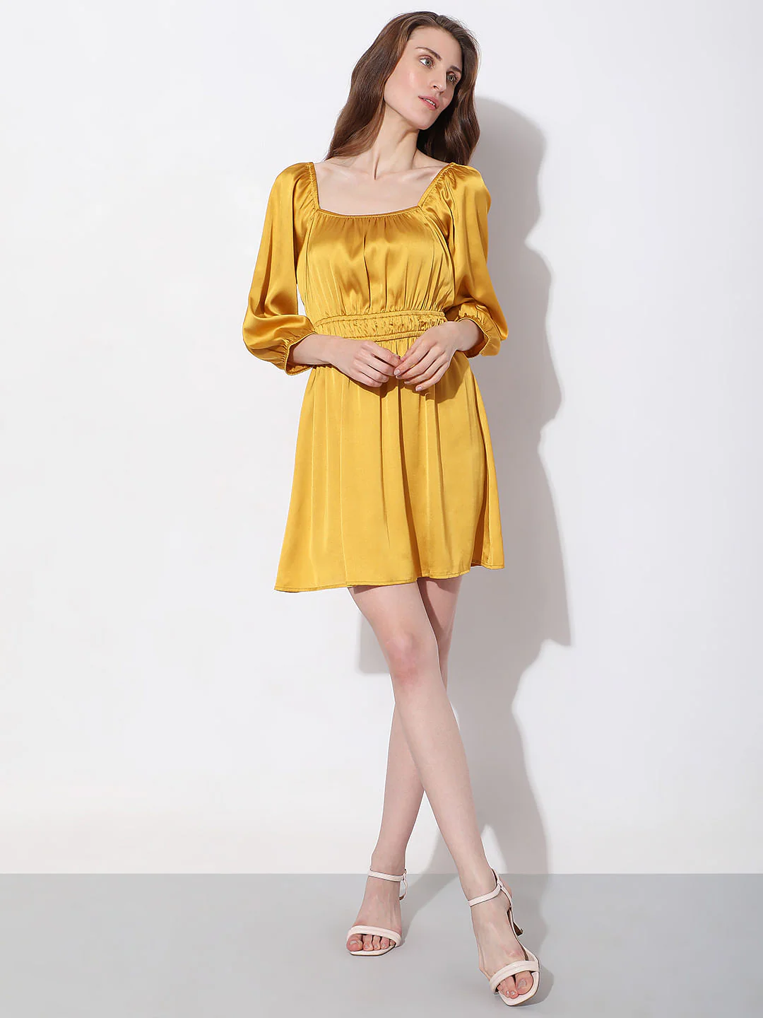 Golden Satin Fit & Flare Dress - Image 5
