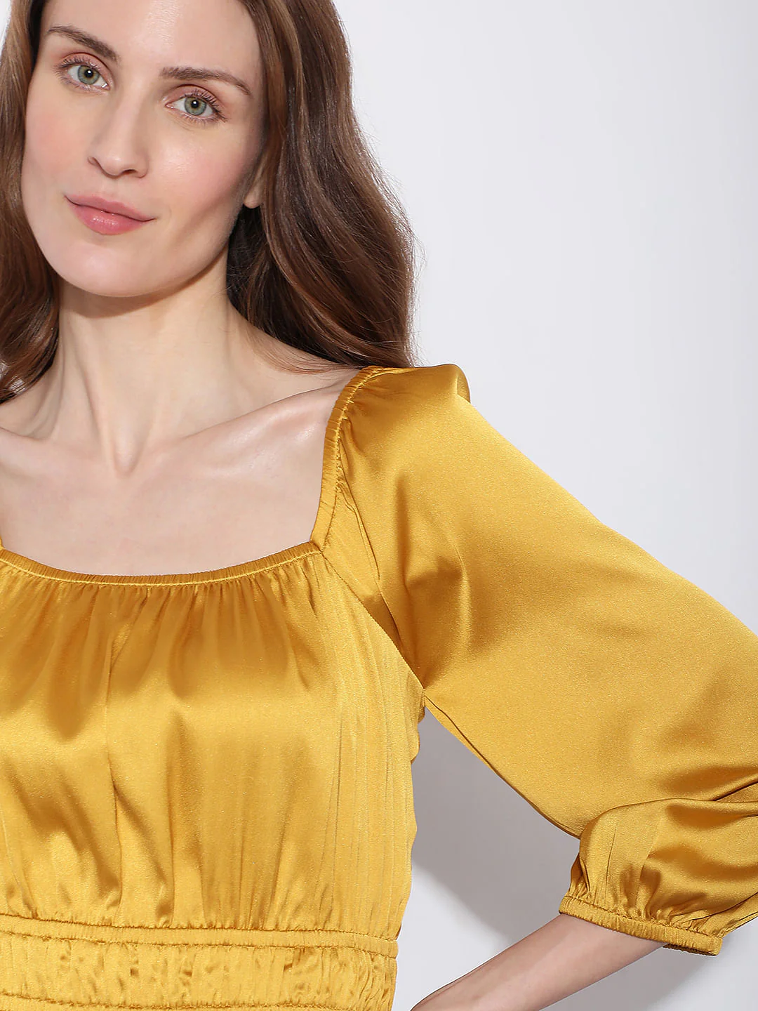 Golden Satin Fit & Flare Dress - Image 6