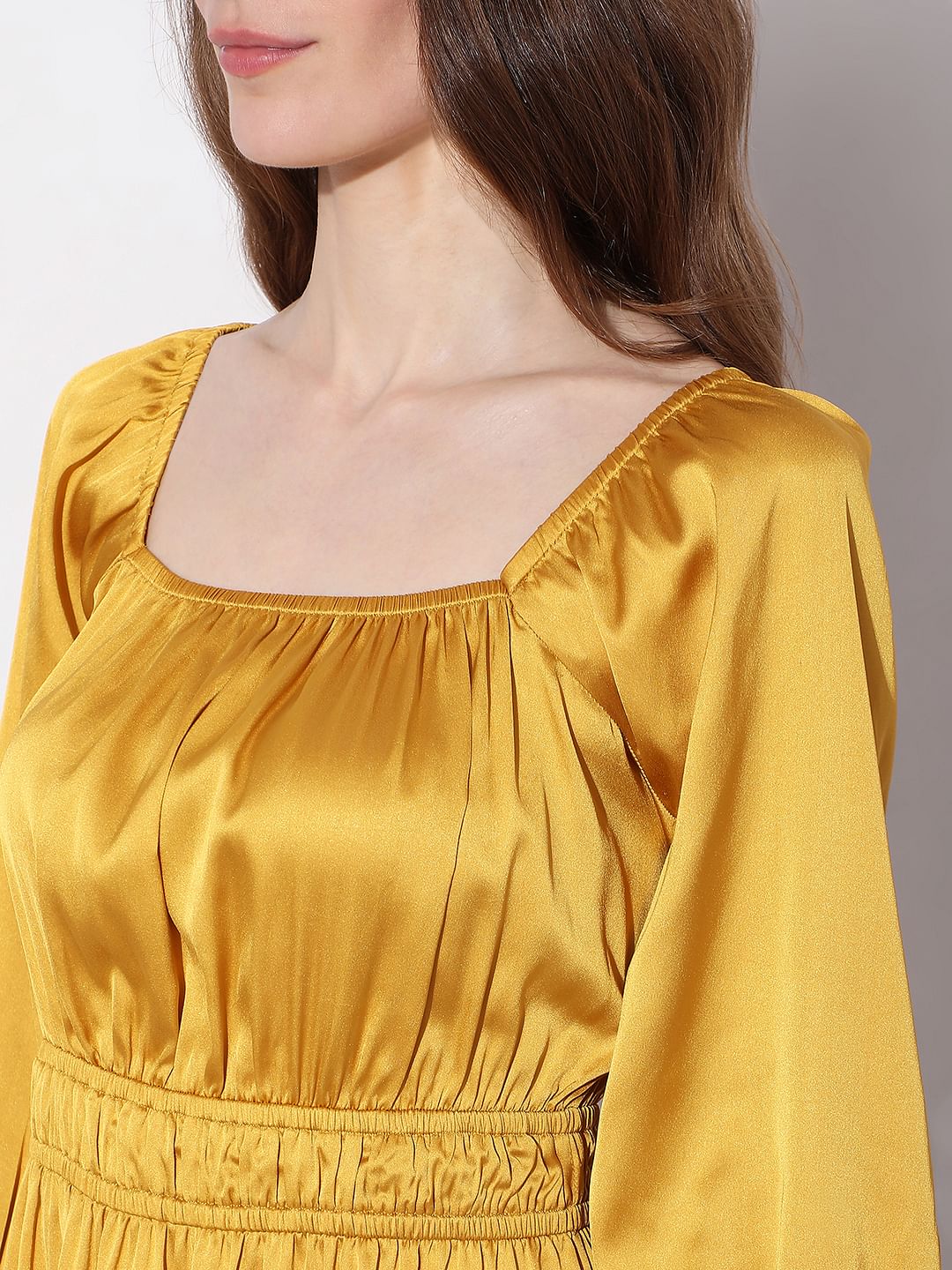 Golden Satin Fit & Flare Dress - Image 8
