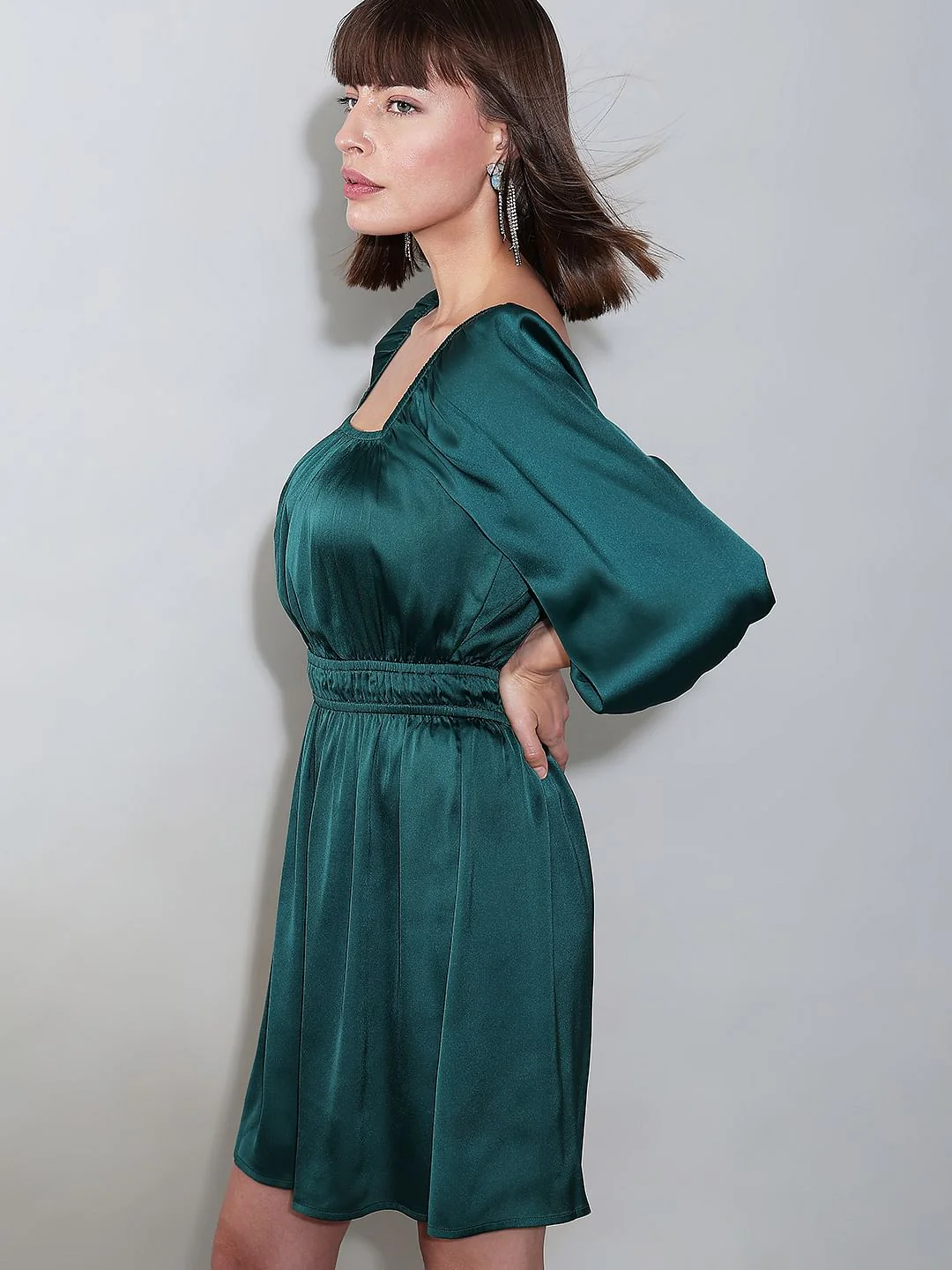 Dark Green Satin Fit & Flare Dress