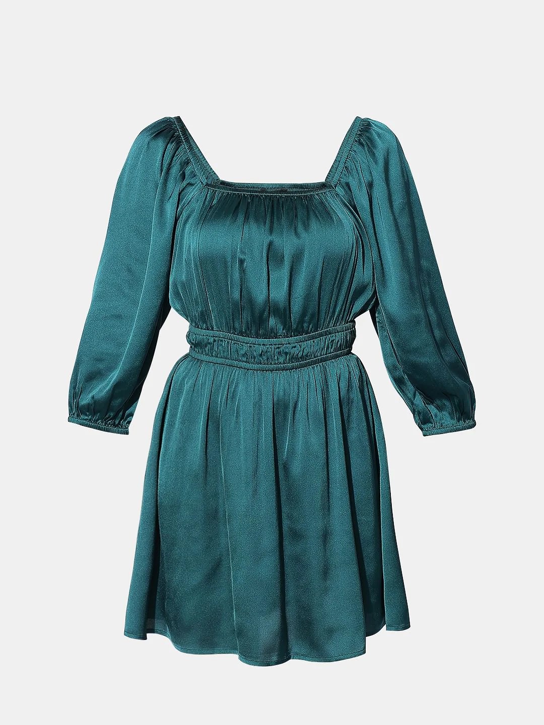 Dark Green Satin Fit & Flare Dress - Image 7