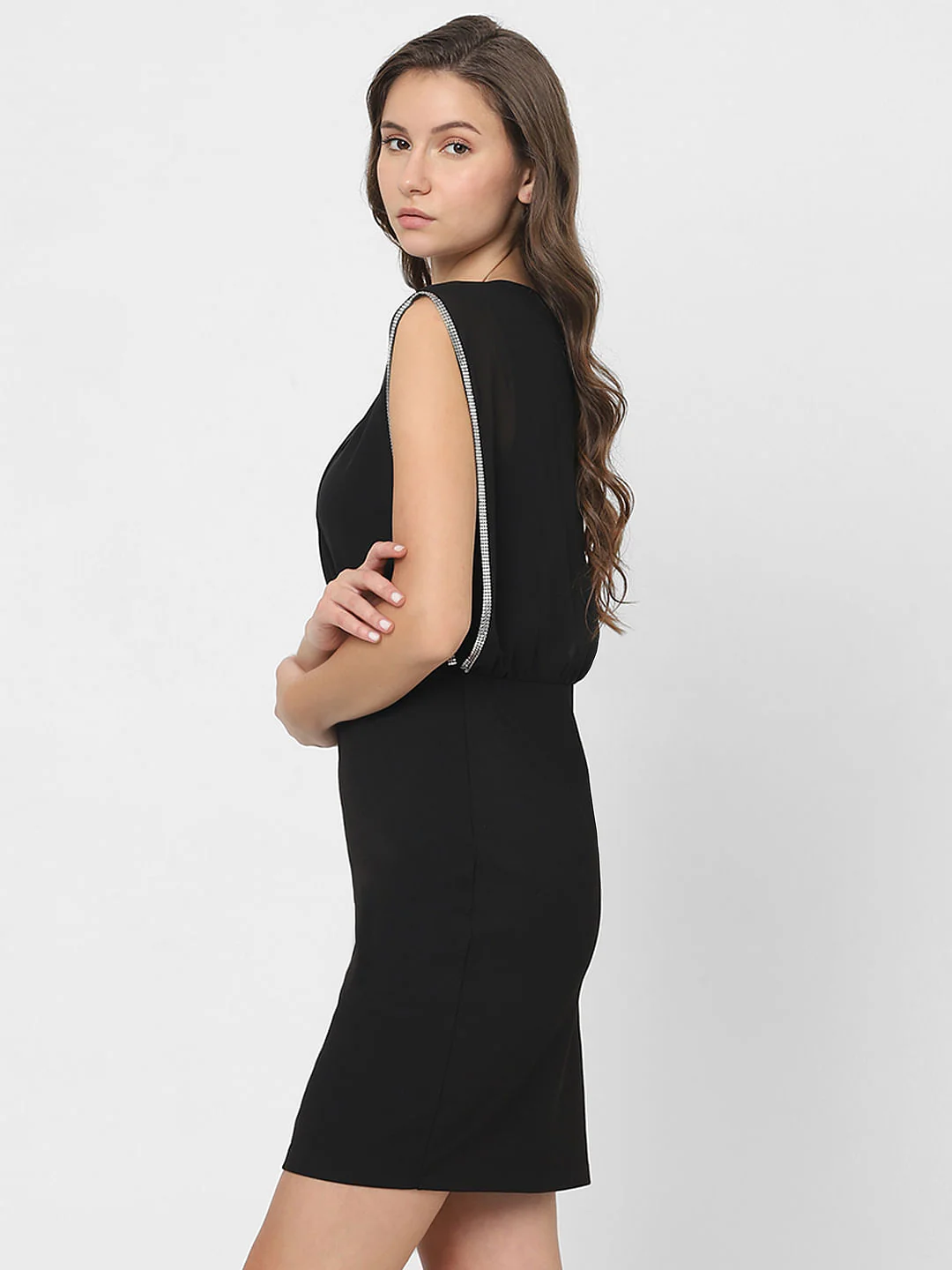 Black Embellished Fitted Dress - Image 3