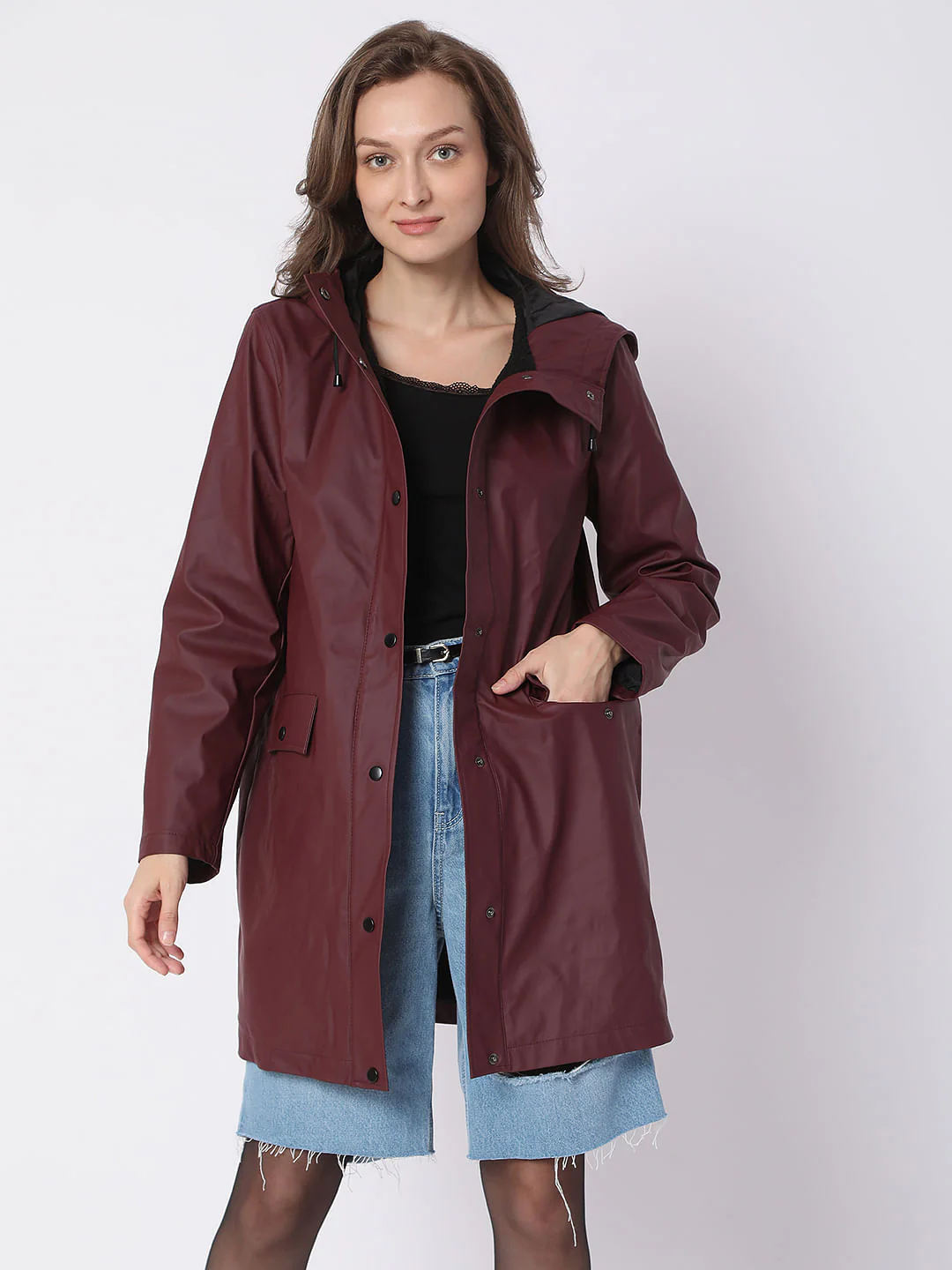 Burgundy Hooded Teddy Coat - Image 2