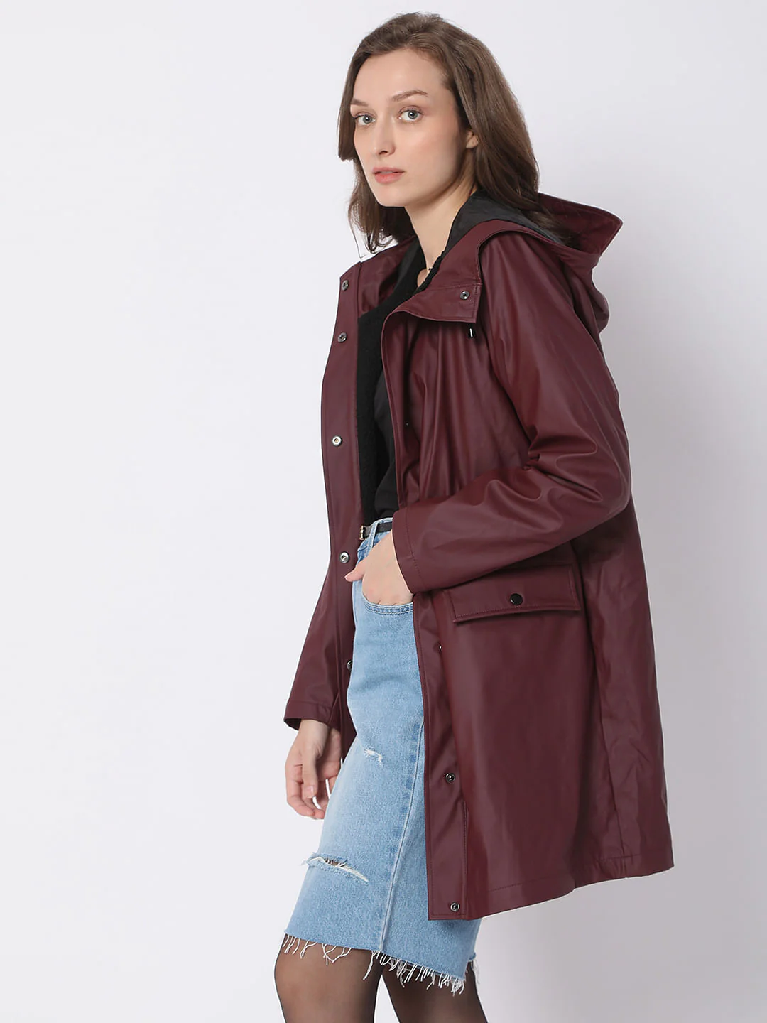 Burgundy Hooded Teddy Coat - Image 3