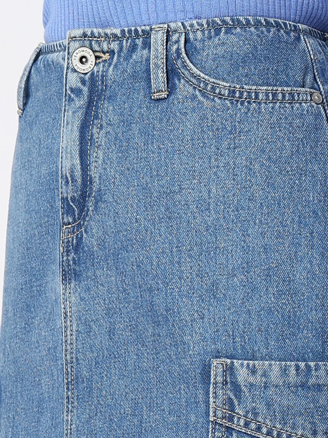Blue High Rise Cargo Denim Skirt - Image 8