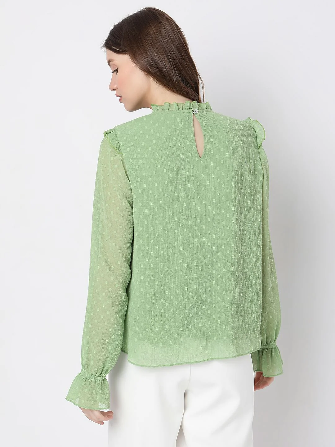Green Polka Dot Ruffle Top - Image 4
