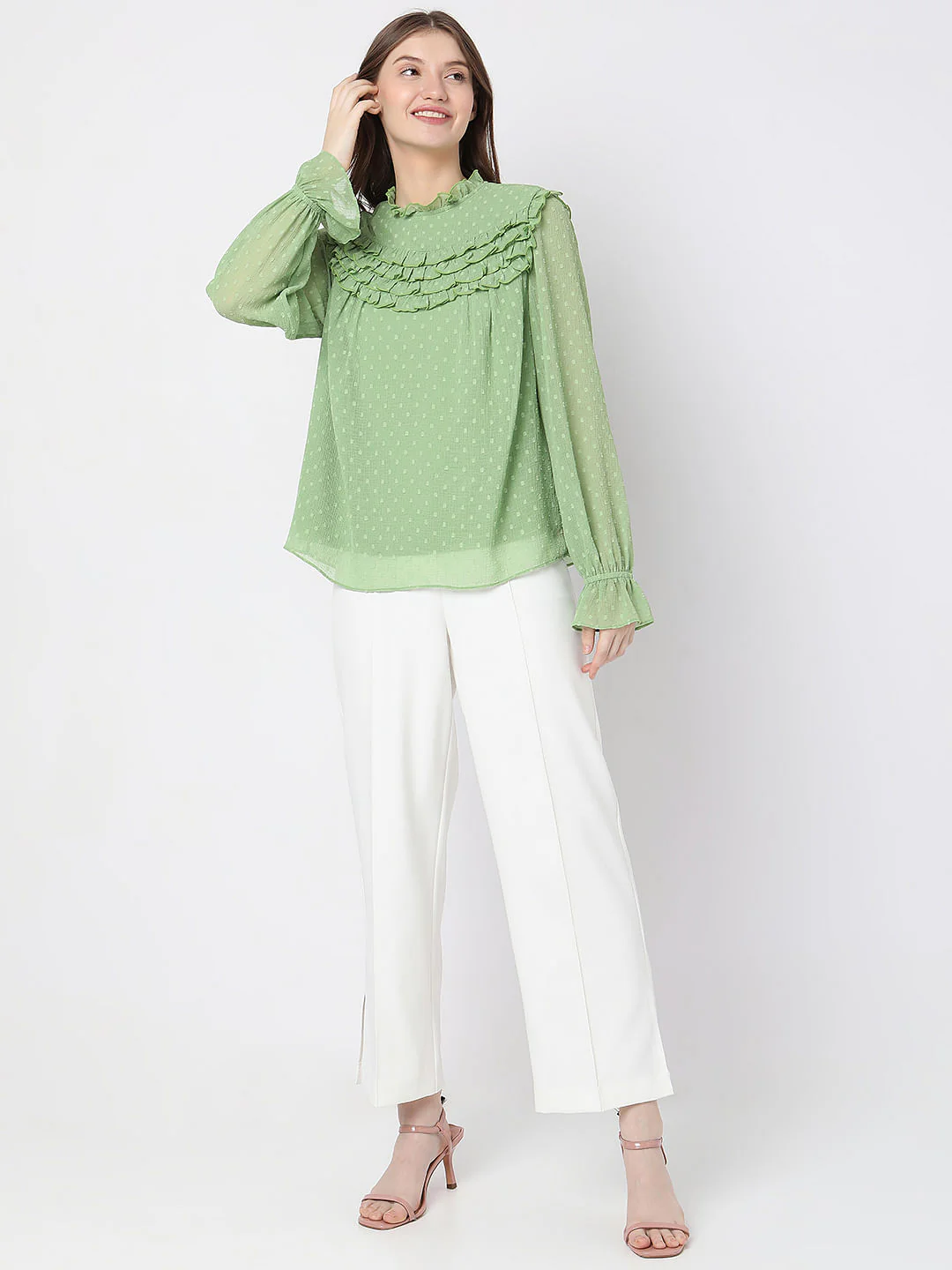 Green Polka Dot Ruffle Top - Image 5