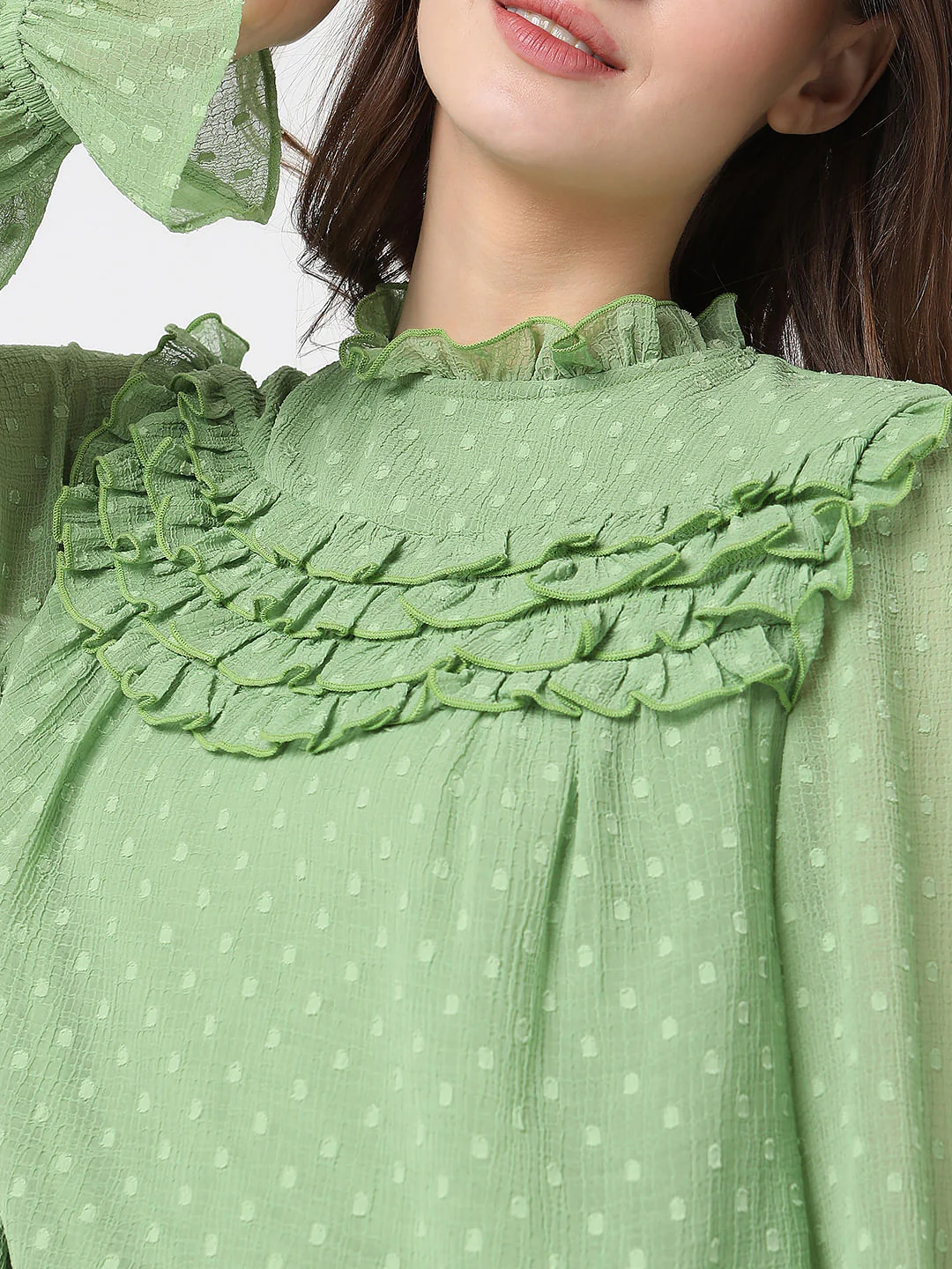 Green Polka Dot Ruffle Top - Image 6