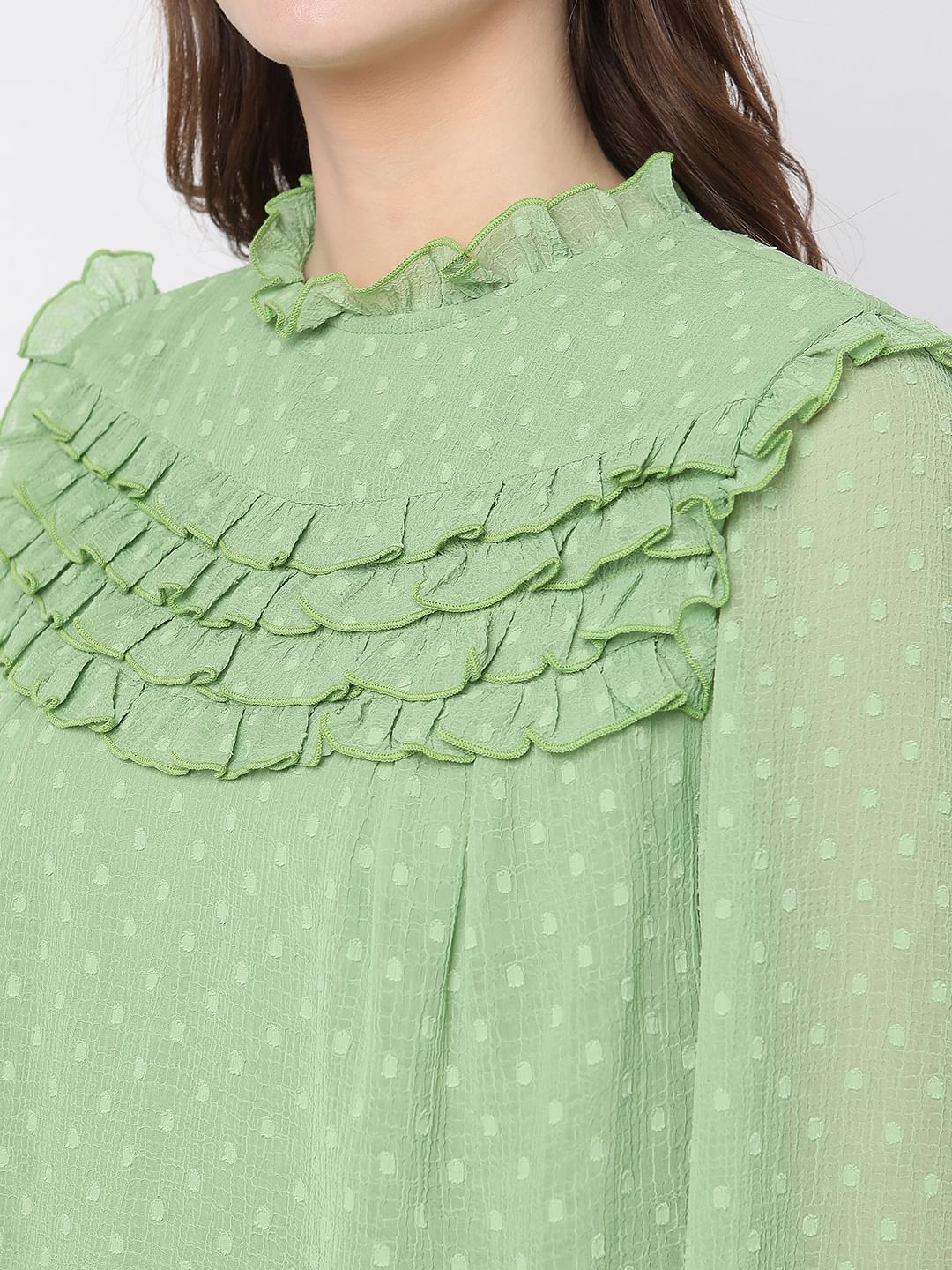 Green Polka Dot Ruffle Top - Image 8