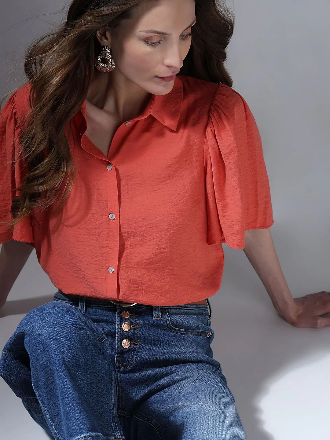 Orange Flared Sleeves Shirt