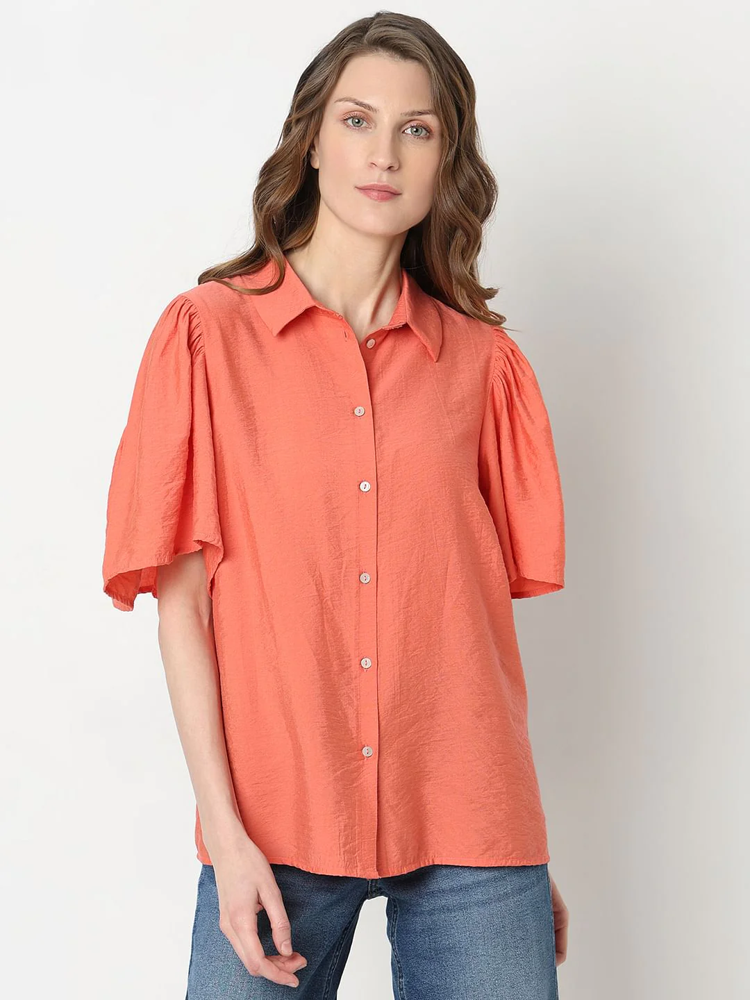 Orange Flared Sleeves Shirt - Image 2