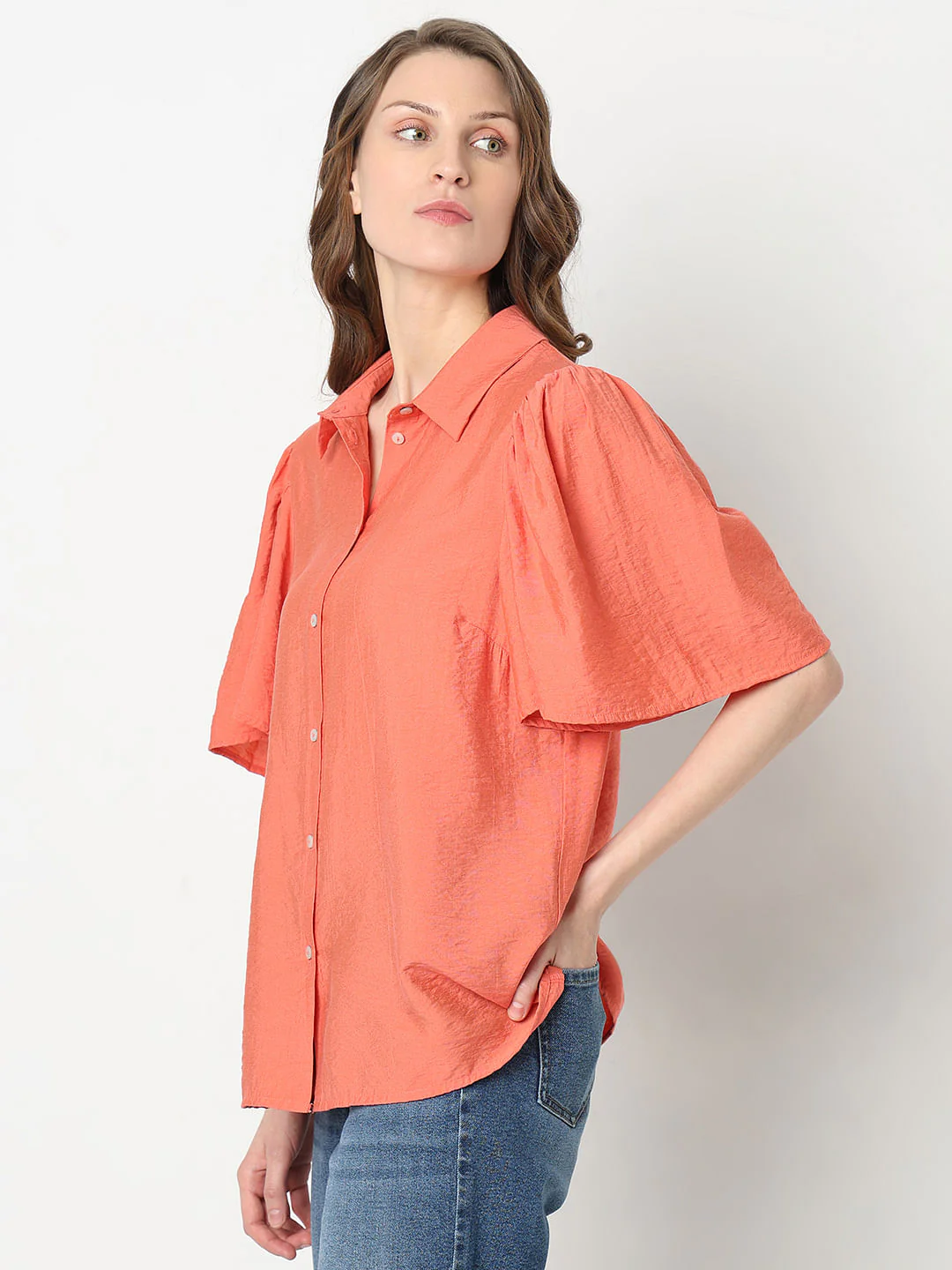 Orange Flared Sleeves Shirt - Image 3