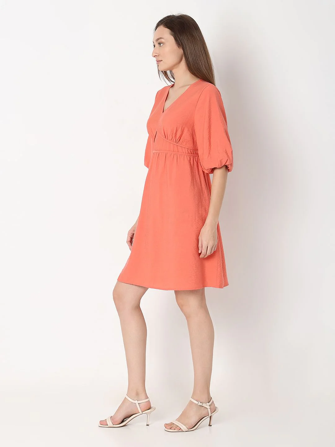 Orange V-Neck Short Dress - Image 3
