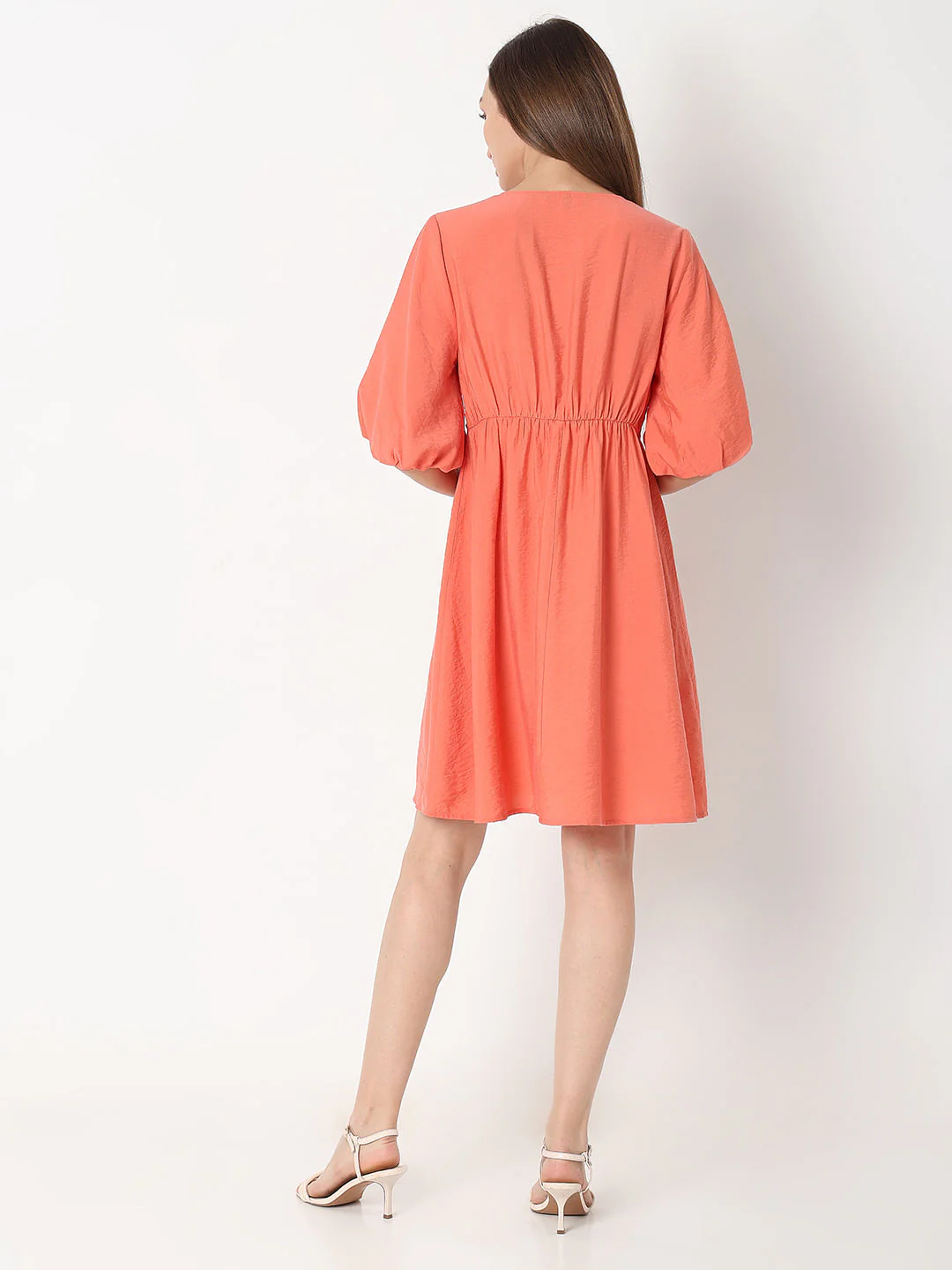 Orange V-Neck Short Dress - Image 4