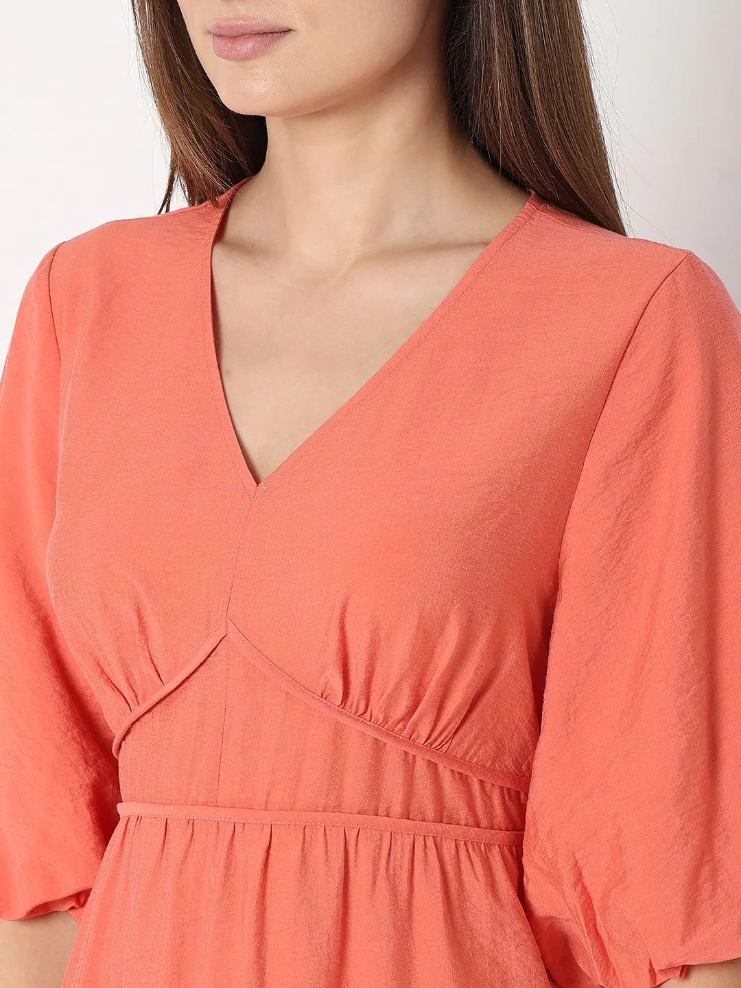 Orange V-Neck Short Dress - Image 5