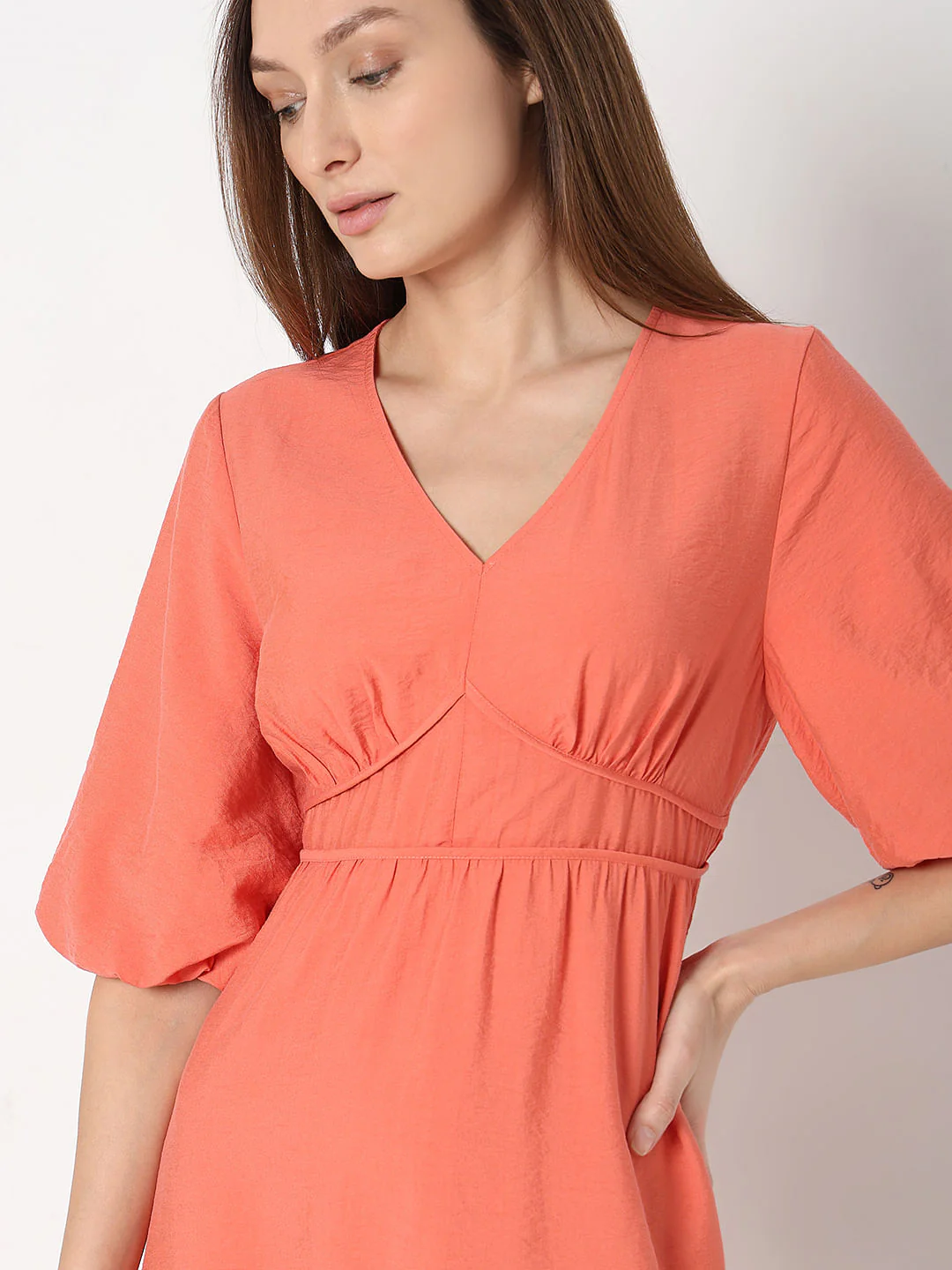 Orange V-Neck Short Dress - Image 6