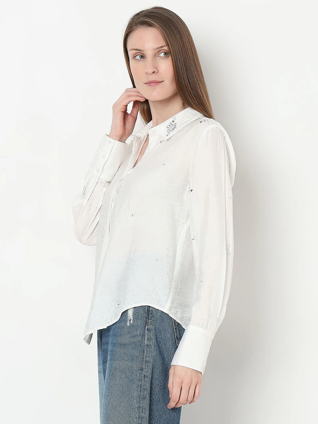 White Embellished Shirt - Image 3