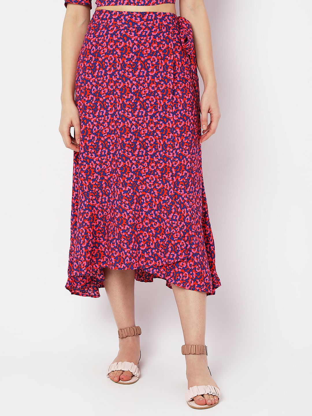 Pink Floral Wrap Tie-Up Co-Ord Set Skirt - Image 2